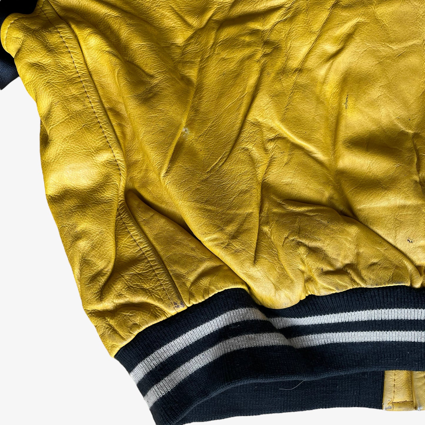 Vintage 90s Redskins Yellow & Black Leather Varsity Jacket Back Wear- Casspios Dream