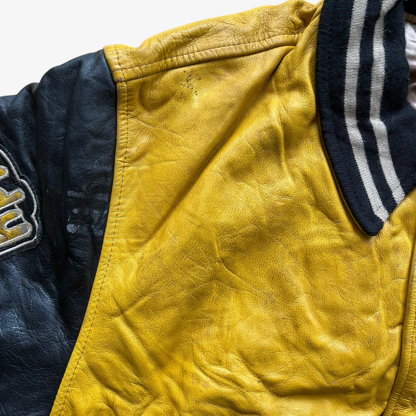 Vintage 90s Redskins Yellow & Black Leather Varsity Jacket Wear - Casspios Dream