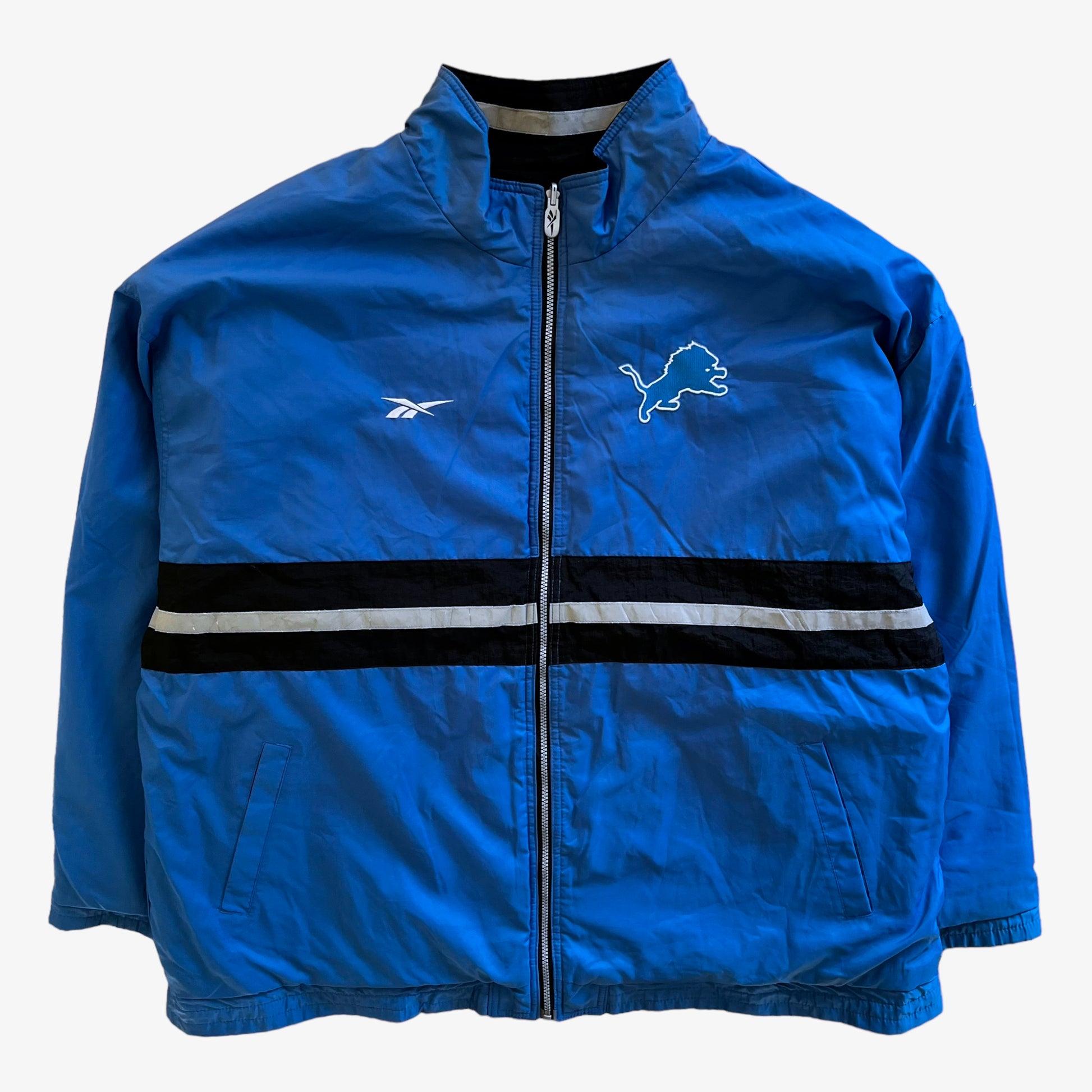 Vintage 90s Reebok NFL Pro Line Detroit Lions Reversible Jacket With Back Spell Out Reversed - Casspios Dream