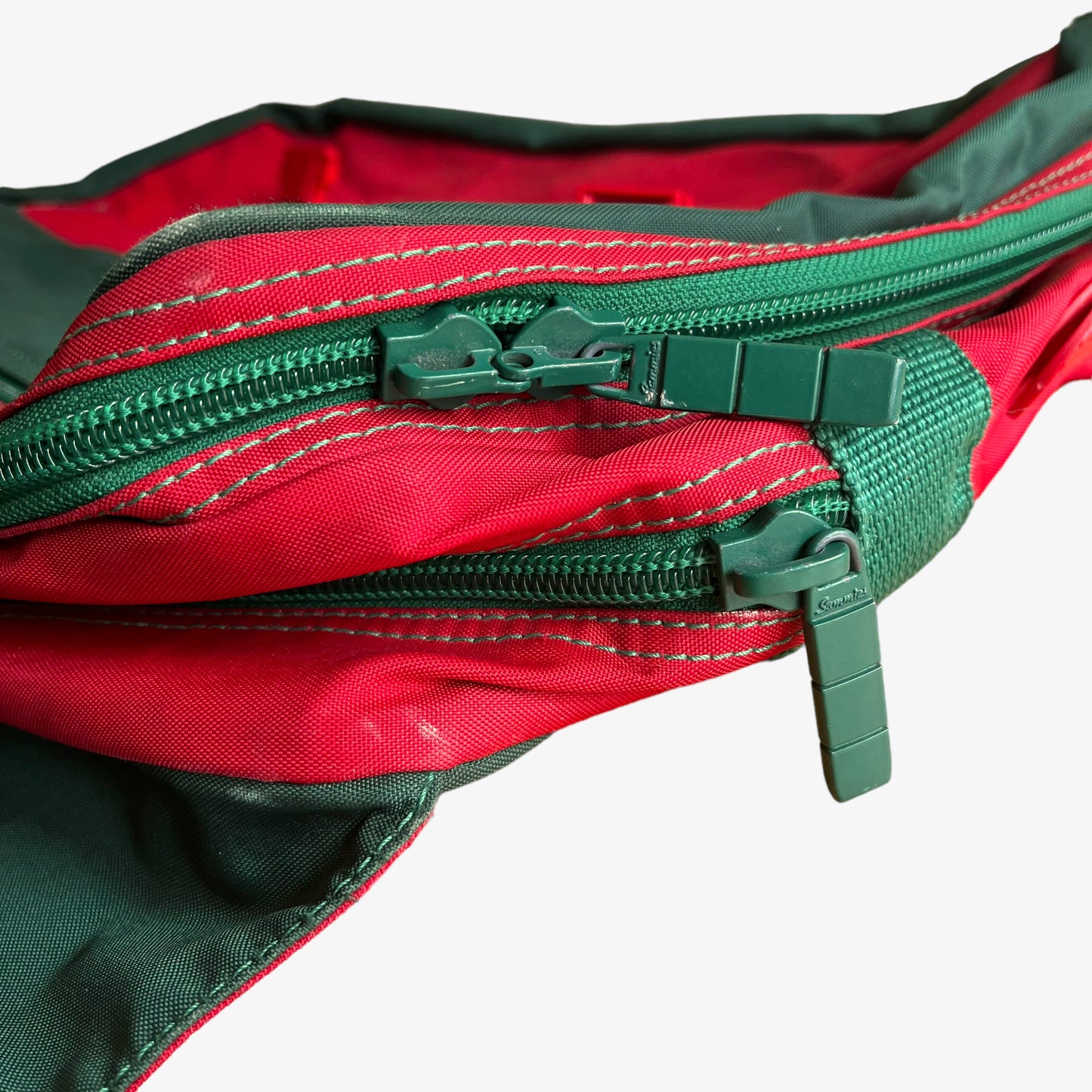 Vintage 90s Samsonite Sammies Red And Green Messenger Backpack Zips - Casspios Dream
