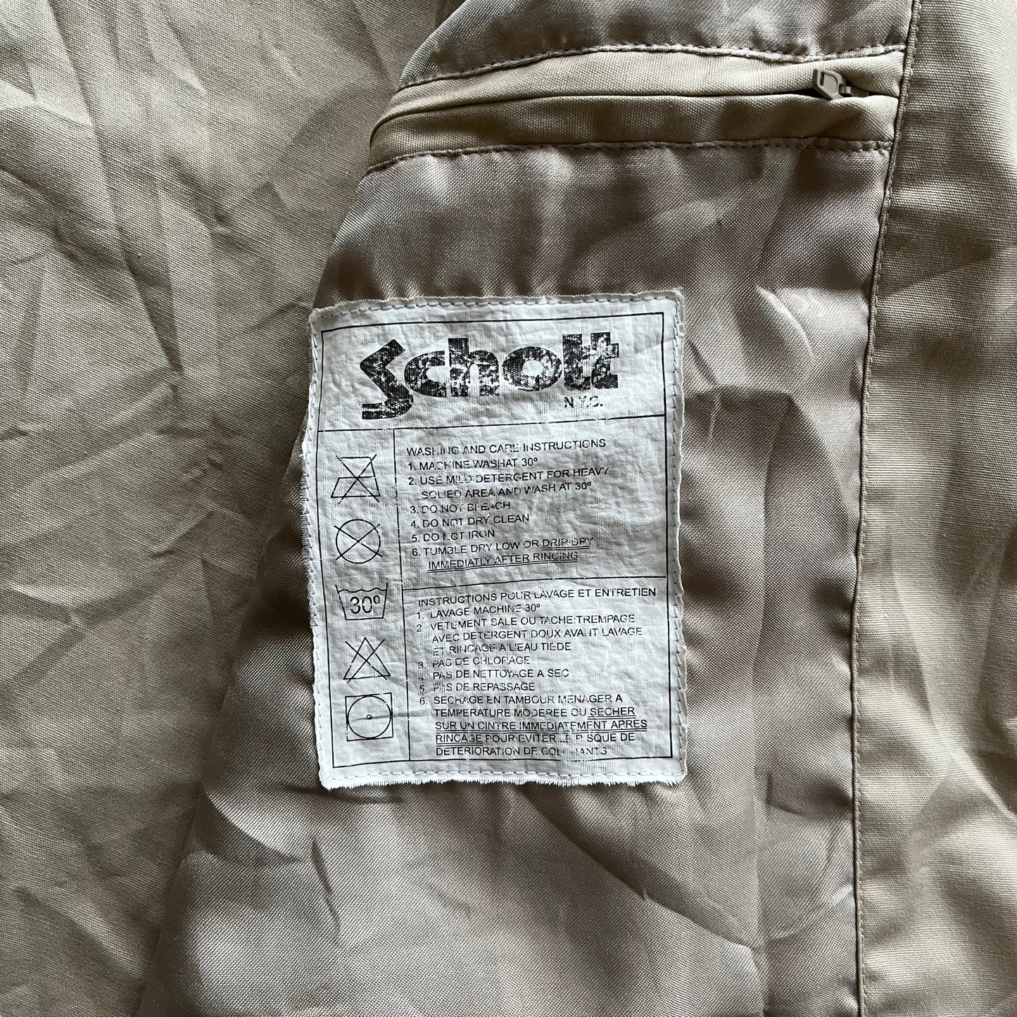 Vintage 90s Schott Beige Harrington Jacket Inside Label - Casspios Dream