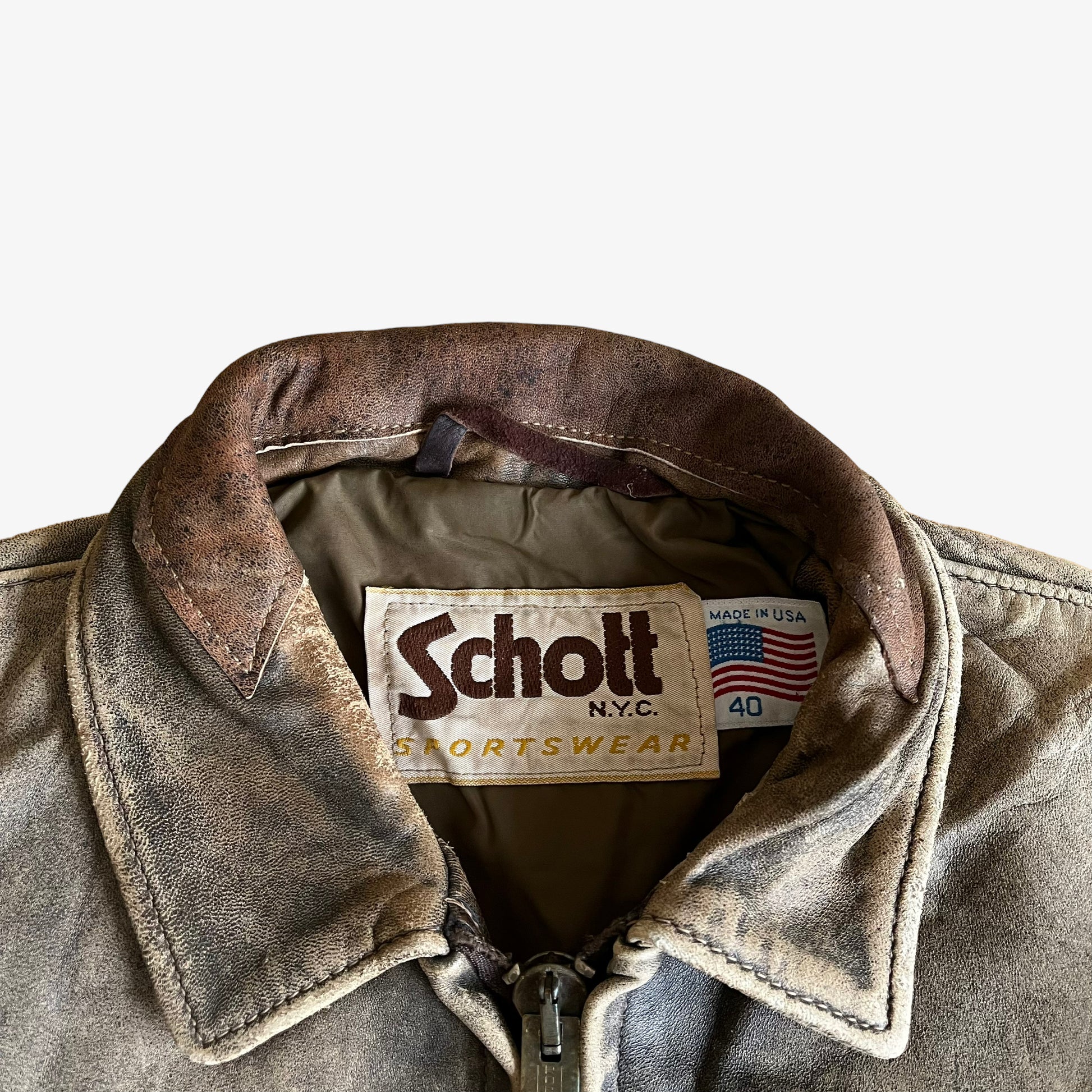 Vintage 90s Schott Brown Leather Pilot Jacket Label - Casspios Dream