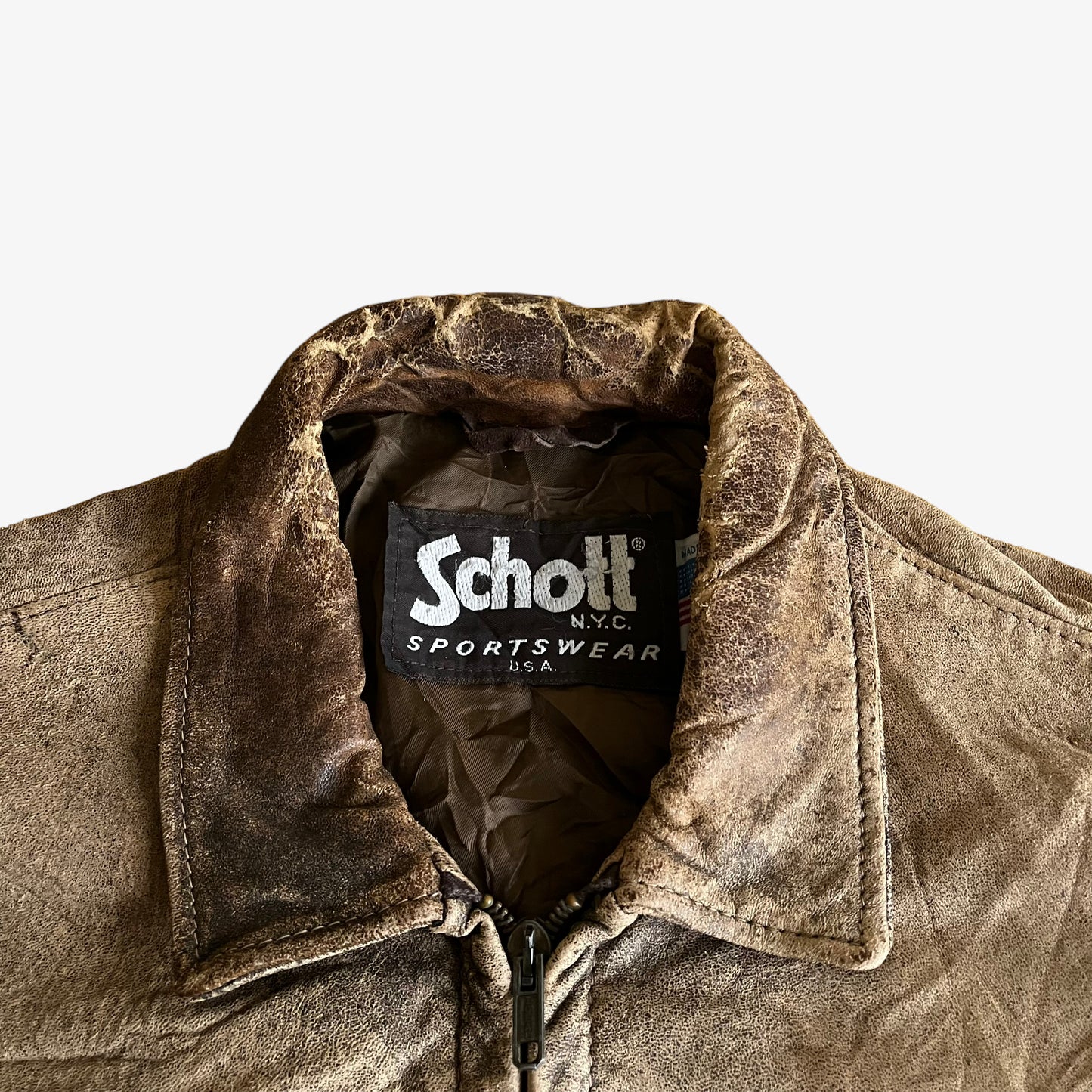 Vintage 90s Schott Brown Leather Pilot Jacket Label - Casspios Dream