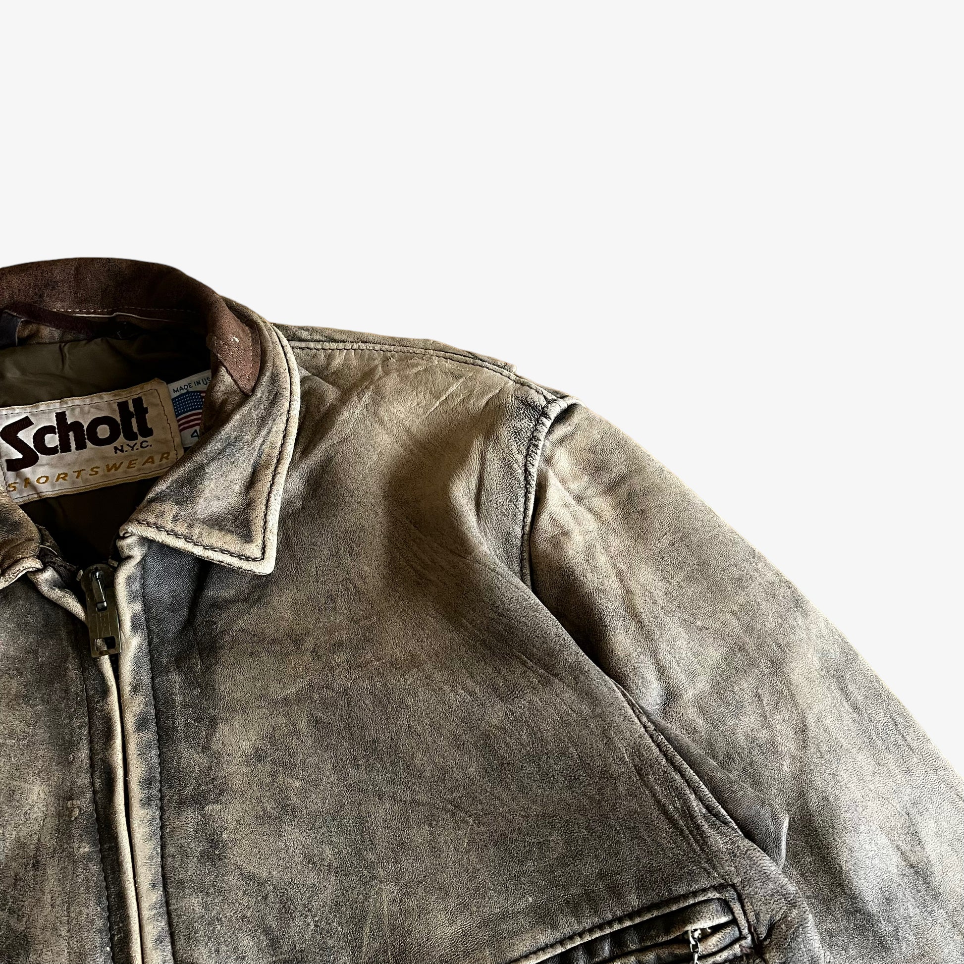 Vintage 90s Schott Brown Leather Pilot Jacket Shoulder - Casspios Dream