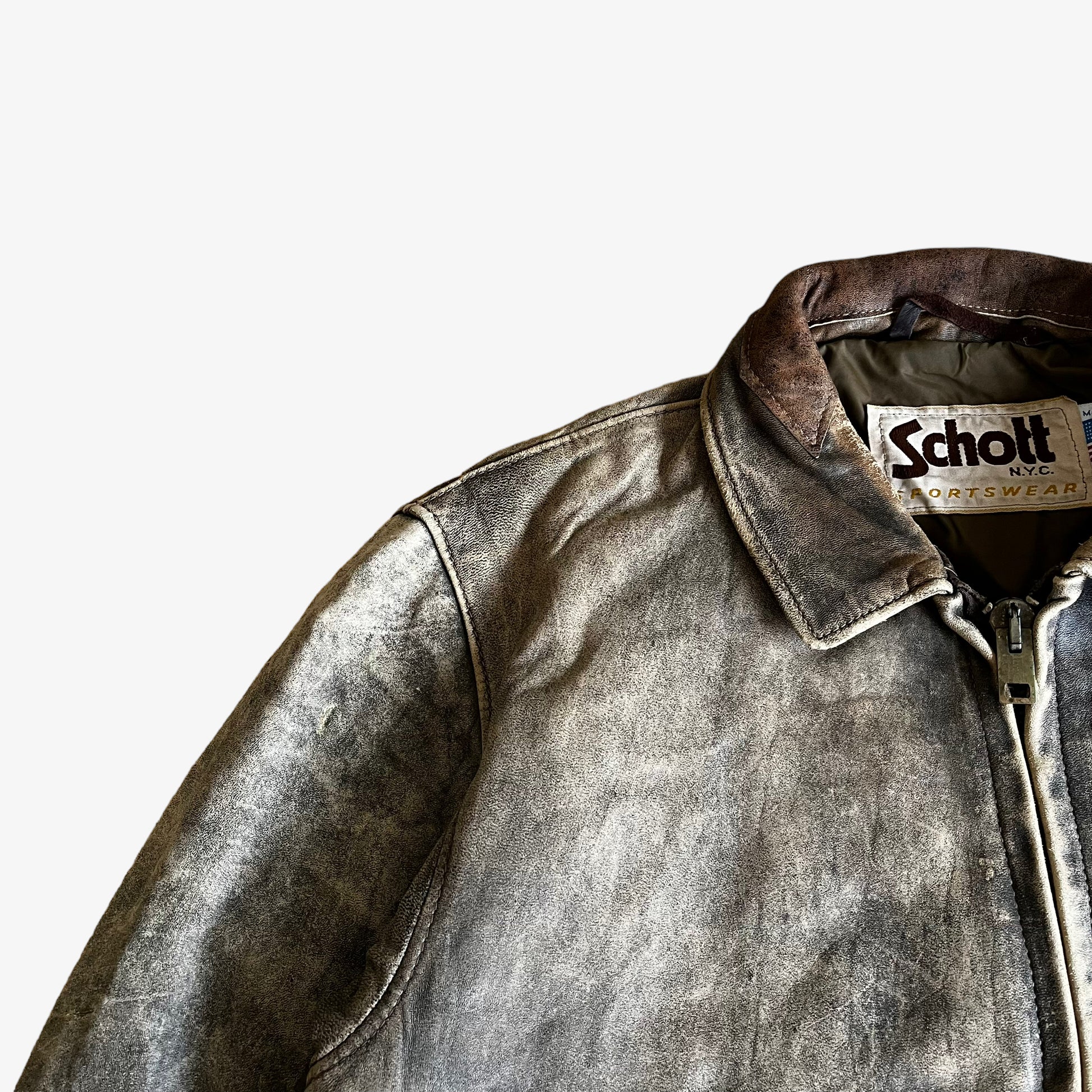 Vintage 90s Schott Brown Leather Pilot Jacket Wear - Casspios Dream