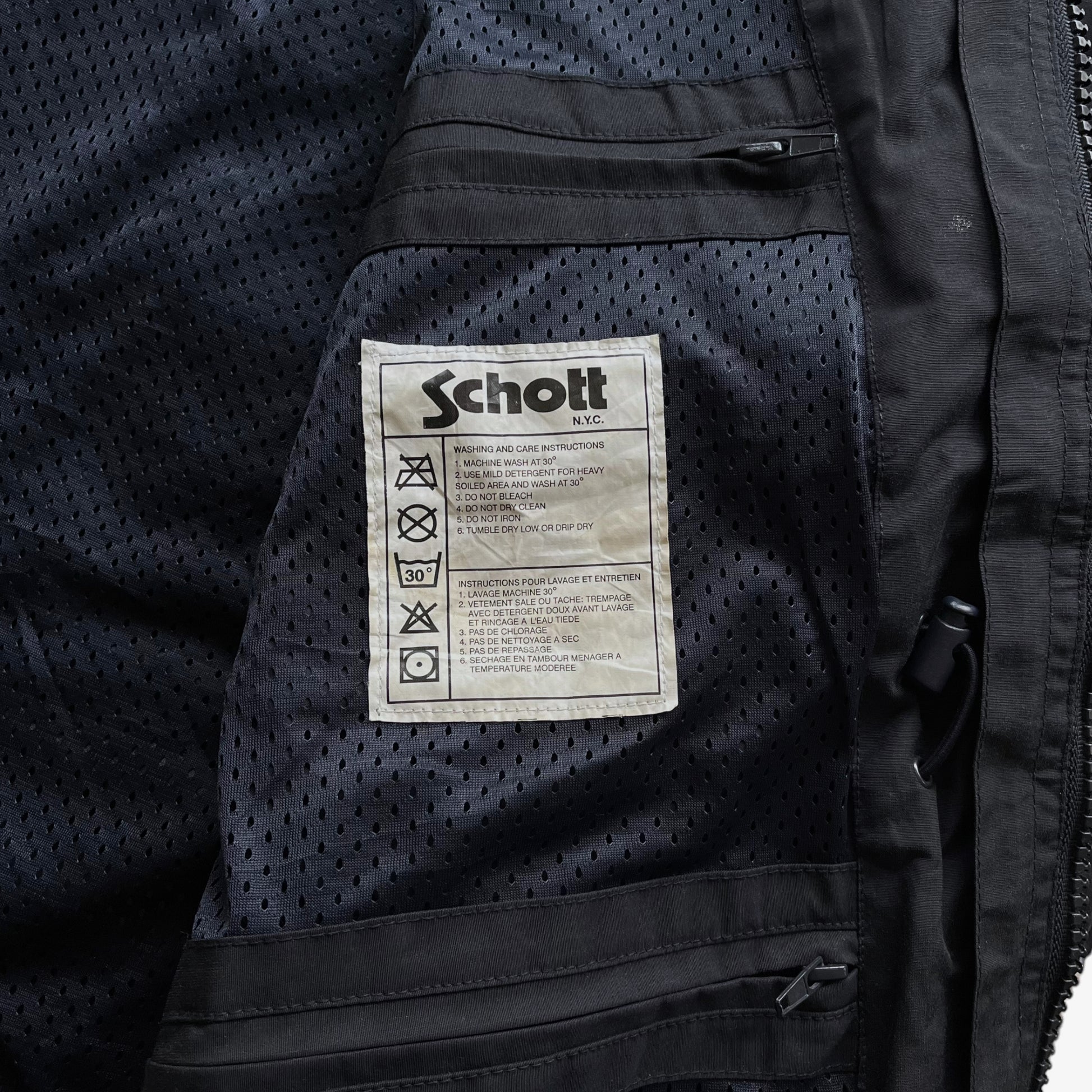 Vintage 90s Schott NYC Black And Beige Windbreaker Jacket Inside Label - Casspios Dream