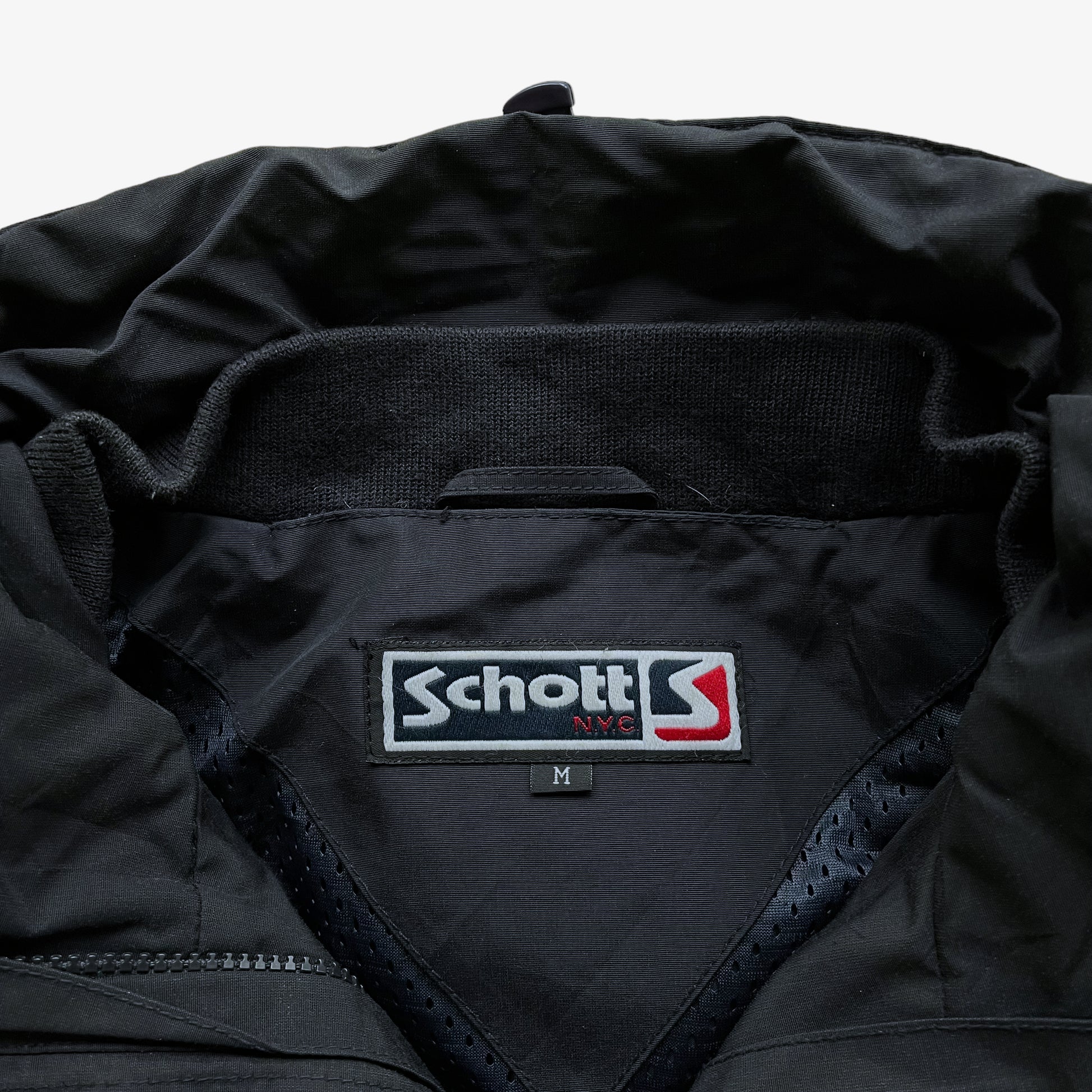 Vintage 90s Schott NYC Black And Beige Windbreaker Jacket Label - Casspios Dream