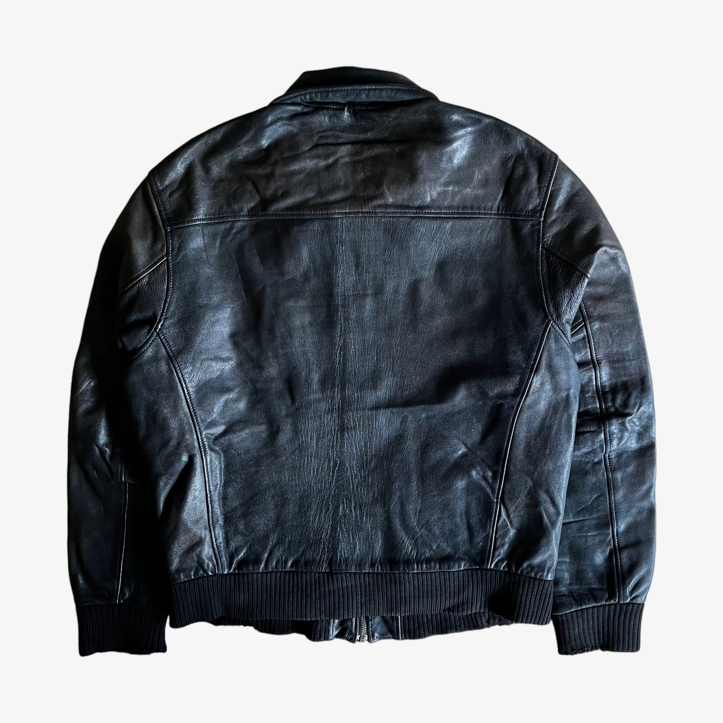 Vintage 90s Schott NYC Black Leather Jacket Back - Casspios Dream