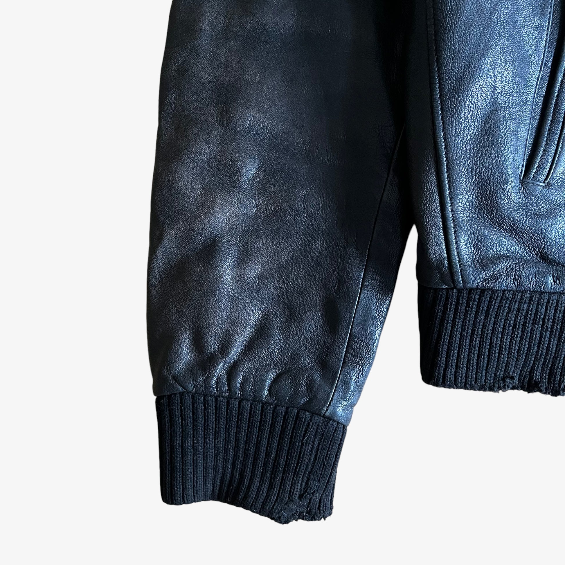 Vintage 90s Schott NYC Black Leather Jacket Cuff - Casspios Dream