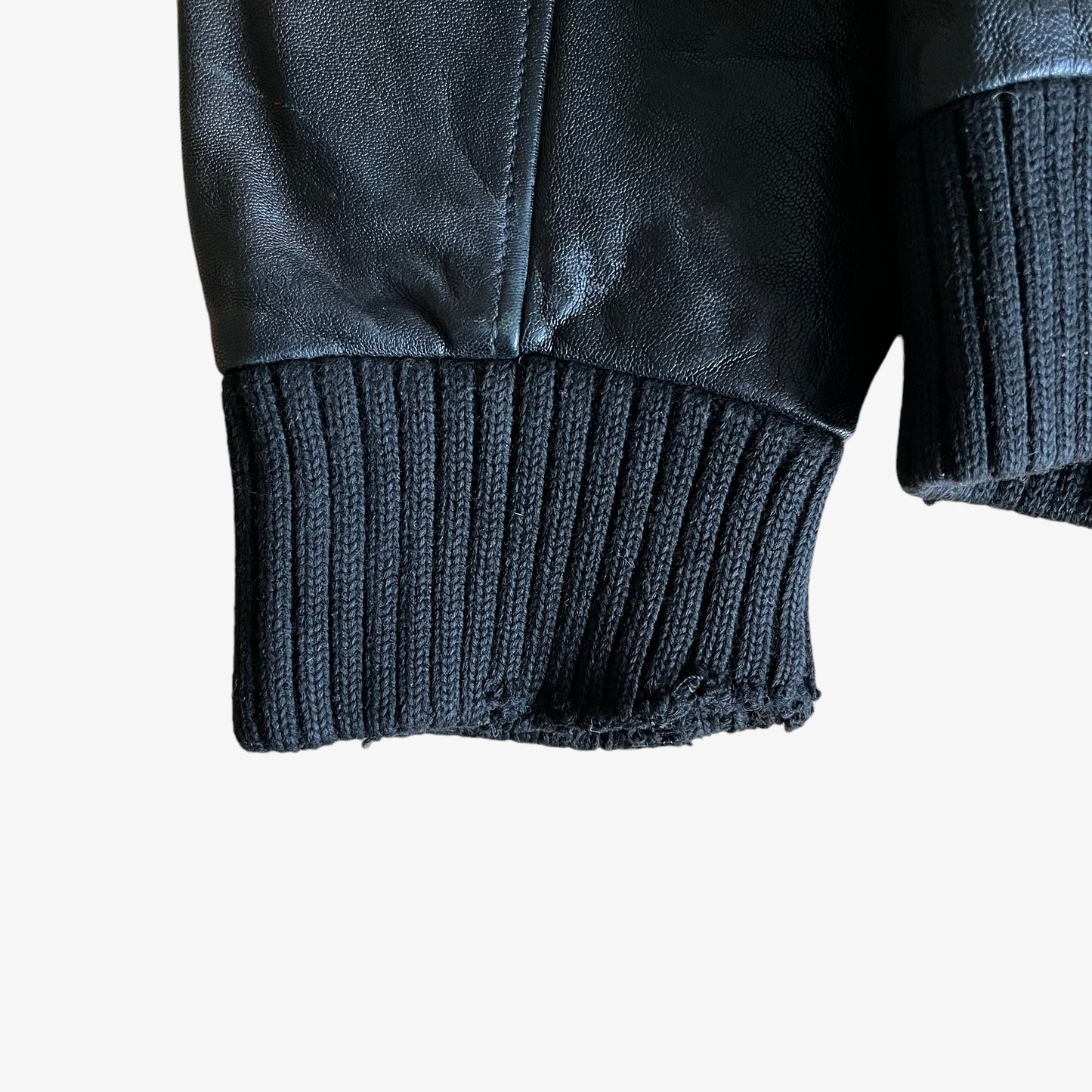 Vintage 90s Schott NYC Black Leather Jacket Cuff Wear - Casspios Dream
