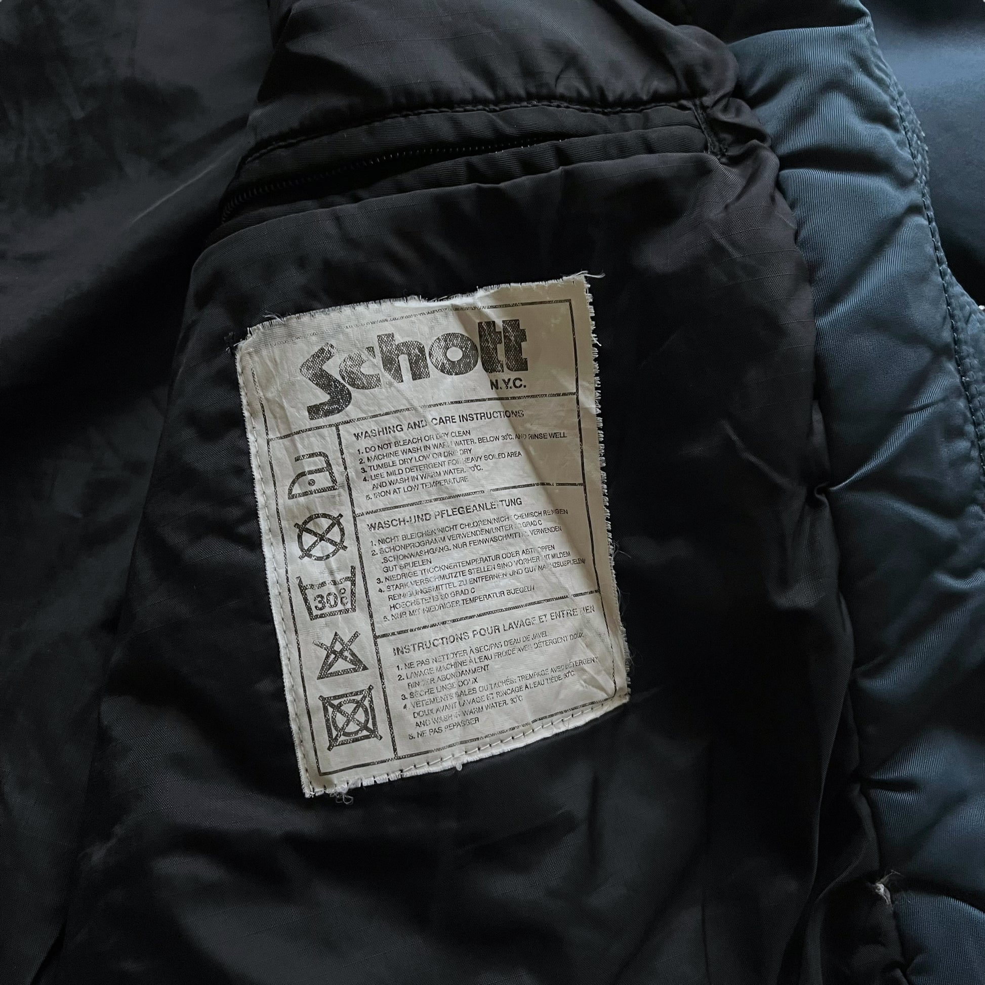 Vintage 90s Schott NYC Navy Jacket Inside Label - Casspios Dream