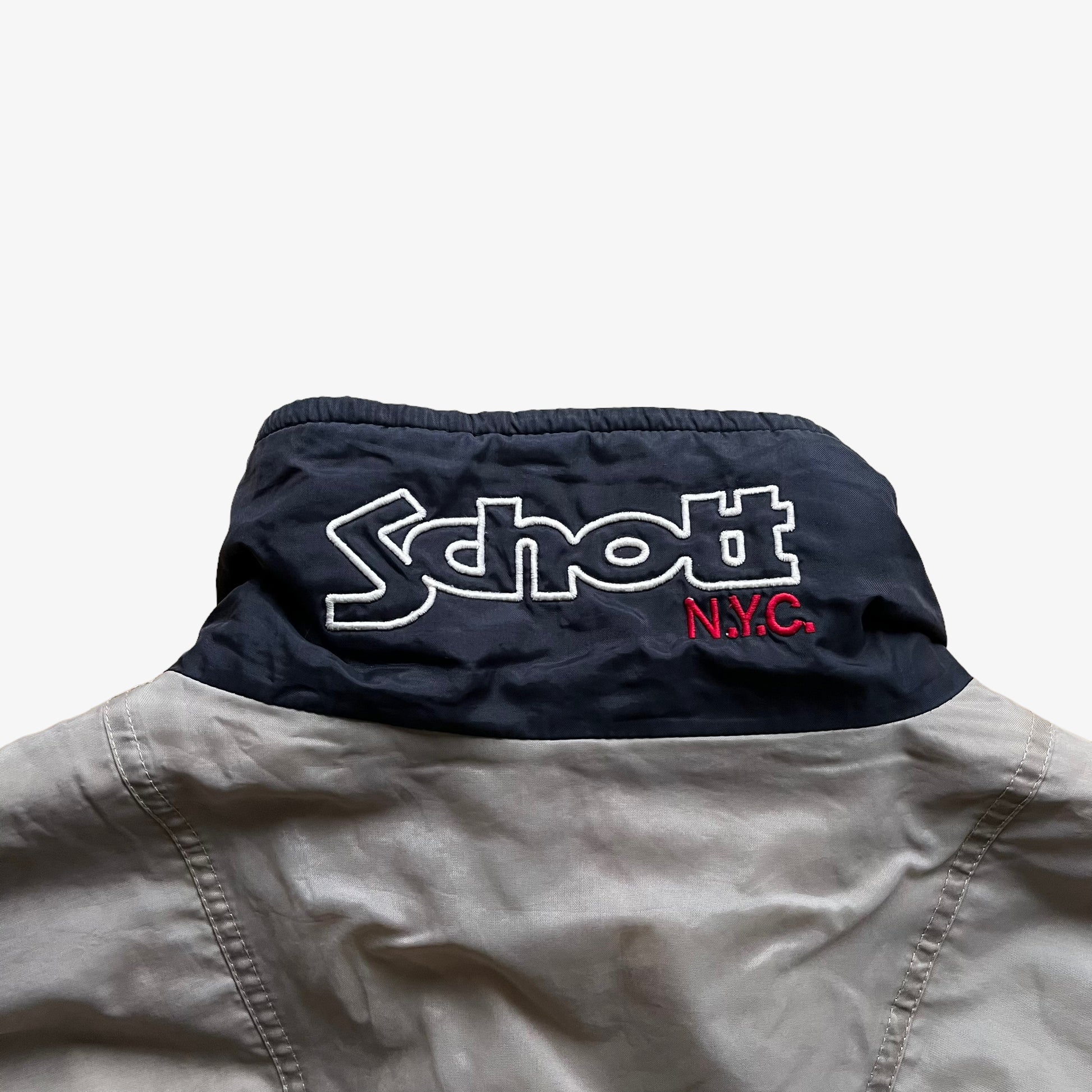 Vintage 90s Schott NYC Windbreaker Jacket Back Collar - Casspios Dream
