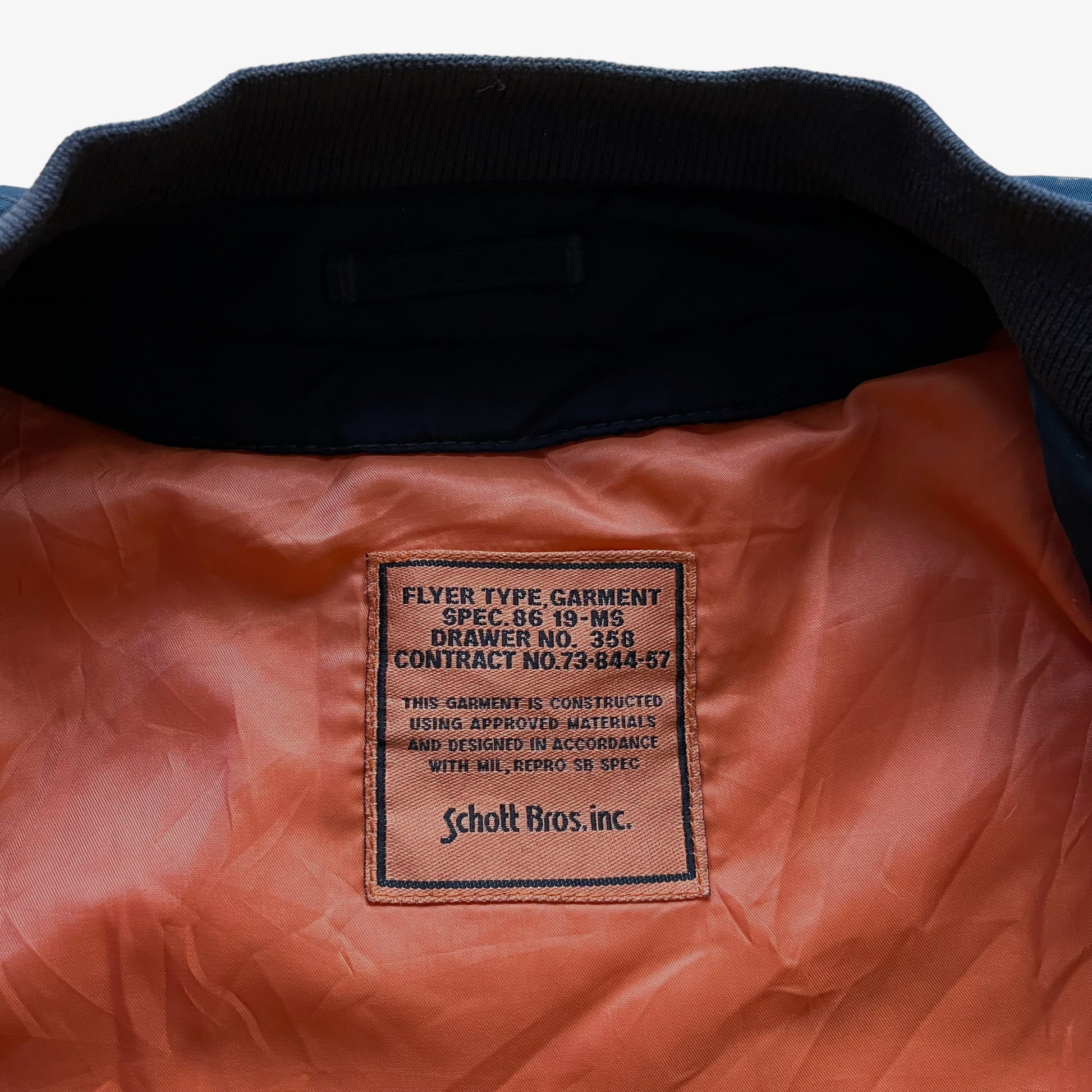 Vintage 90s Schott Spec 86 19-MS Navy Bomber Jacket Label - Casspios Dream