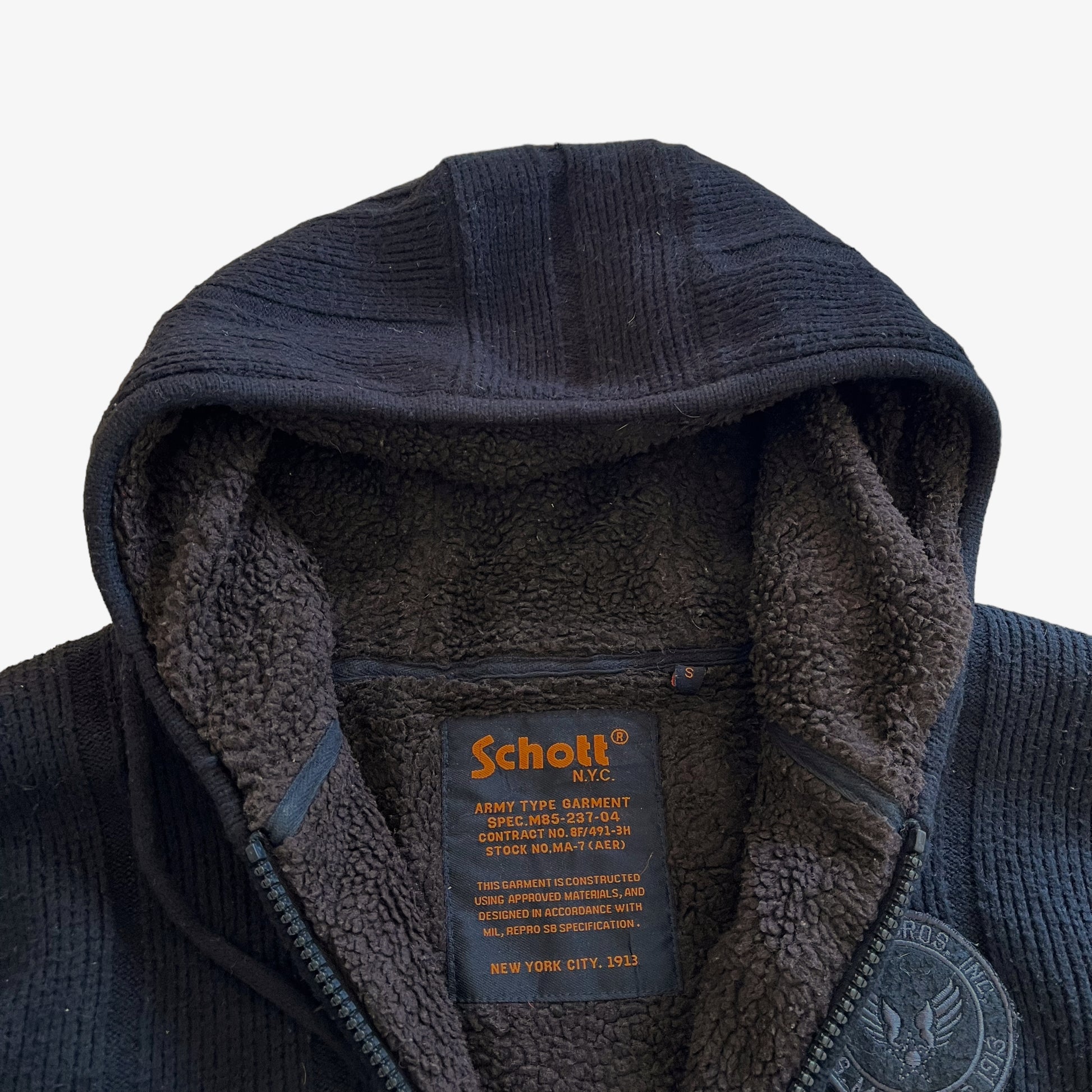 Vintage 90s Schott Spec M85-237-04 Wool Blend Hooded Jacket Label - Casspios Dream