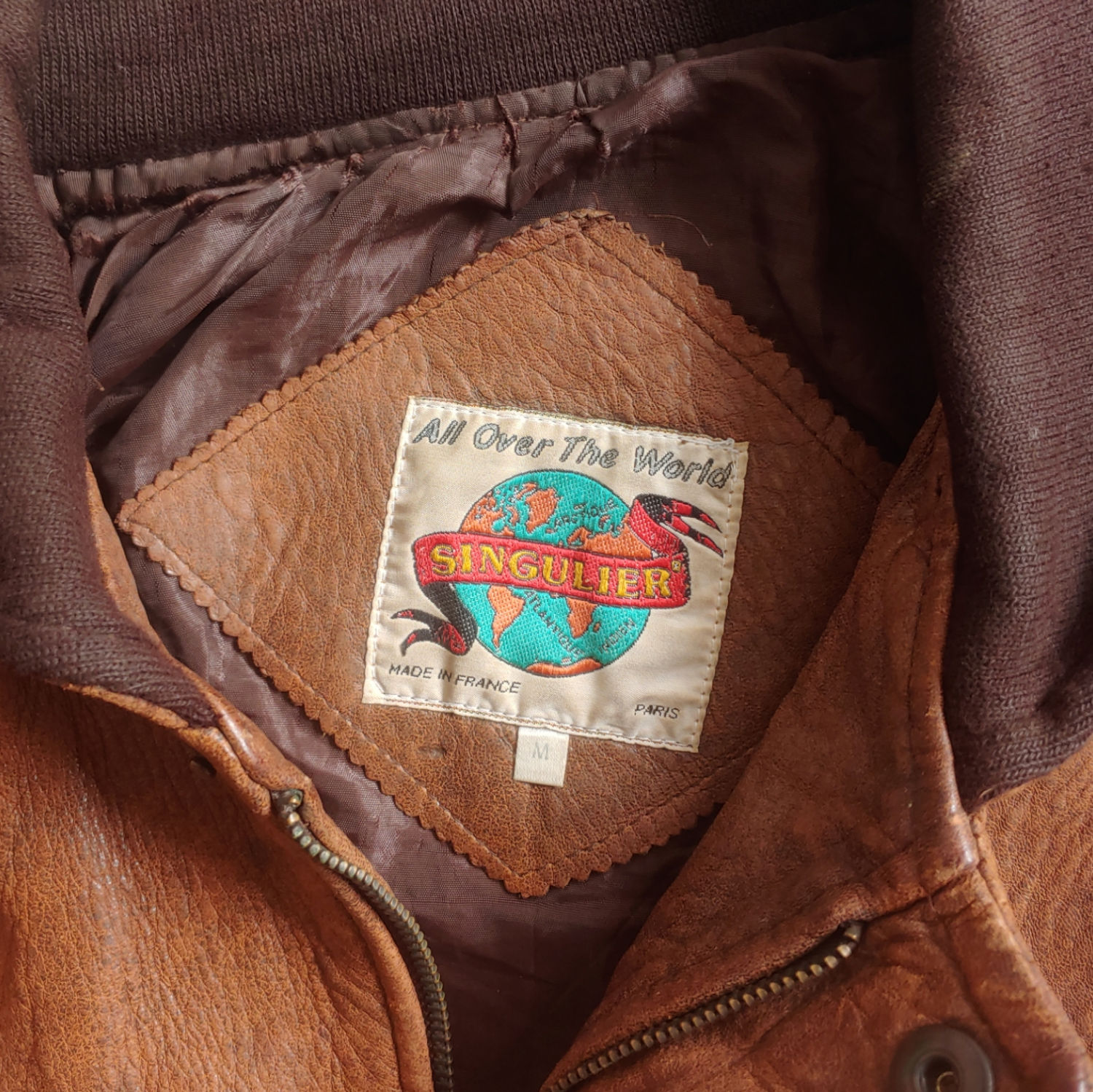 Vintage 90s Singulier Air Mail Leather Pilot Jacket Label - Casspios Dream