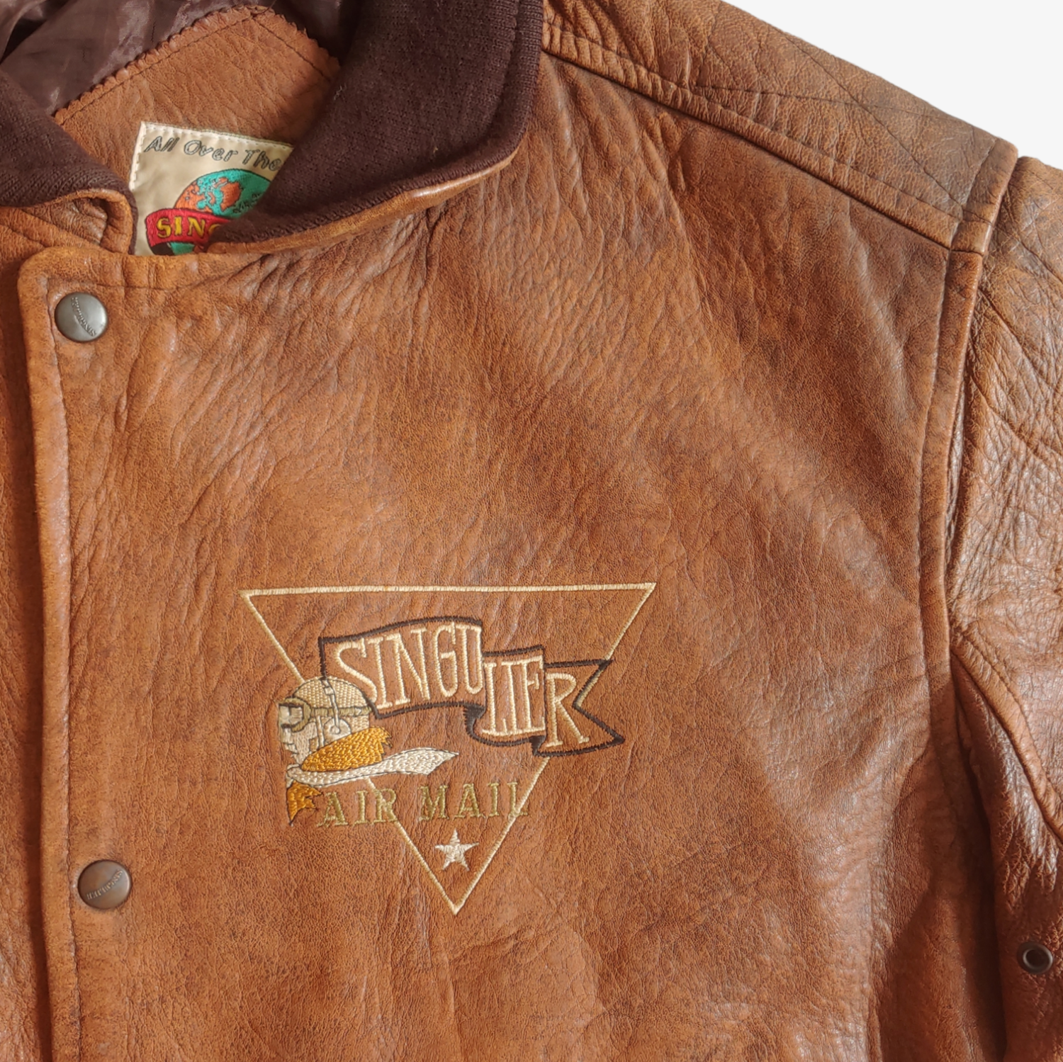 Vintage 90s Singulier Air Mail Leather Pilot Jacket Logo - Casspios Dream