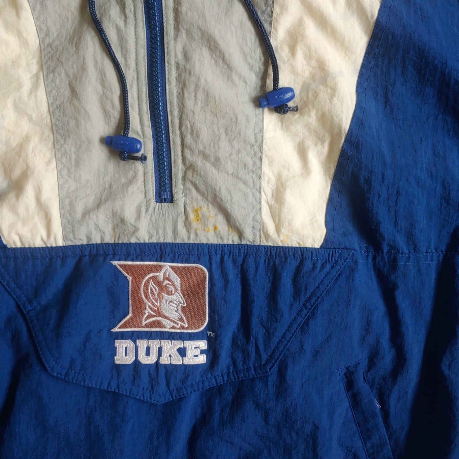 Vintage 90s Starter NCAA Duke Blue Devils Jacket With Back Spell Out Zip - Casspios Dream