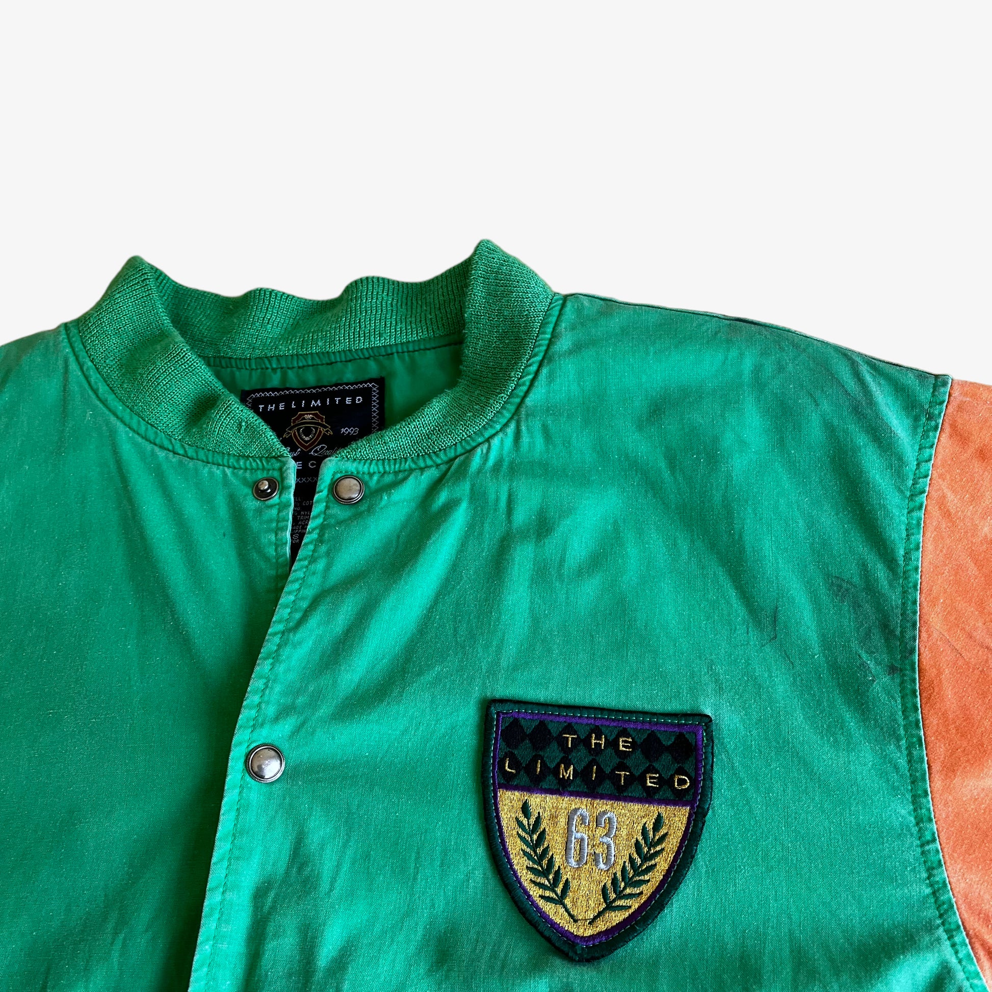 Vintage 90s The Limited Green And Orange Varsity Jacket Badge - Casspios Dream