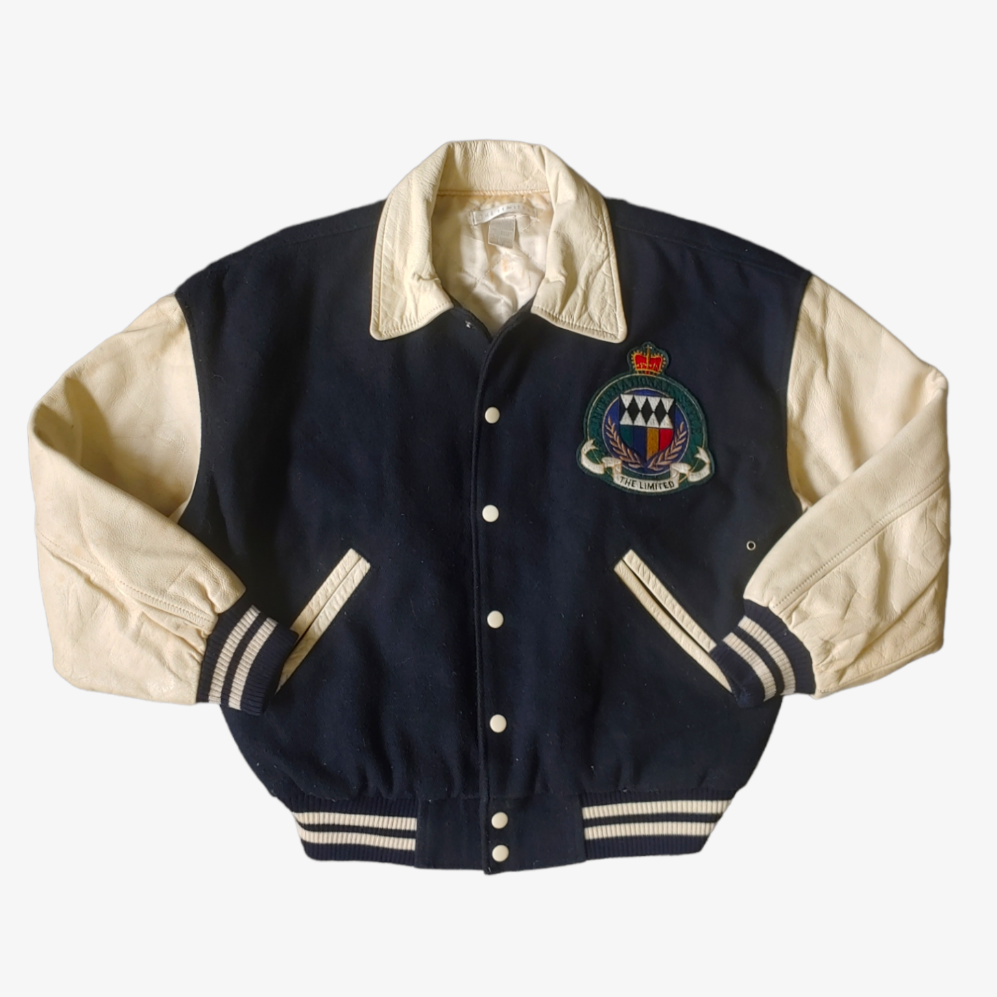 Vintage 90s The Limited International Style World Flags Leather Varsity Jacket - Casspios Dream