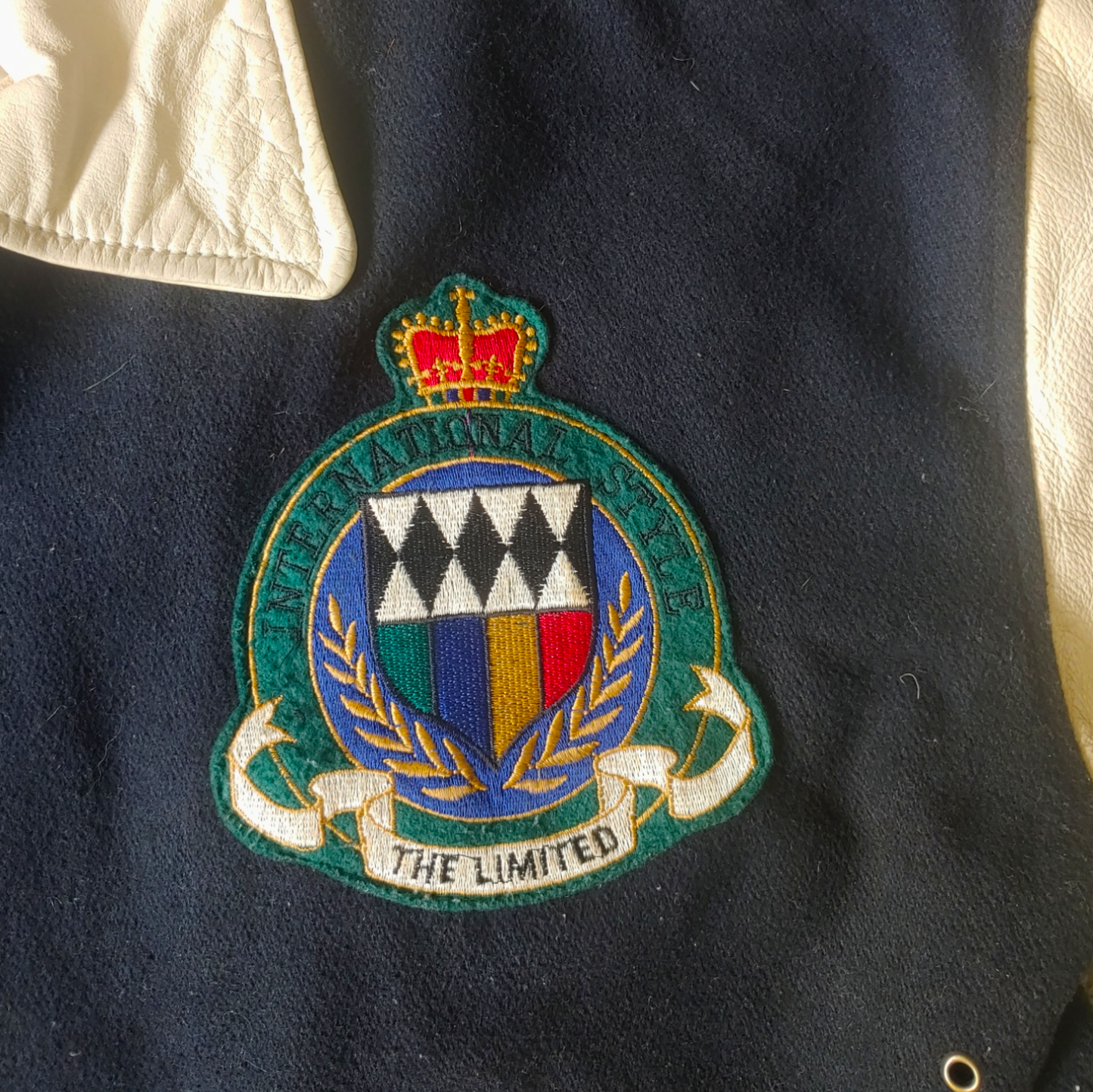 Vintage 90s The Limited International Style World Flags Leather Varsity Jacket Crest - Casspios Dream