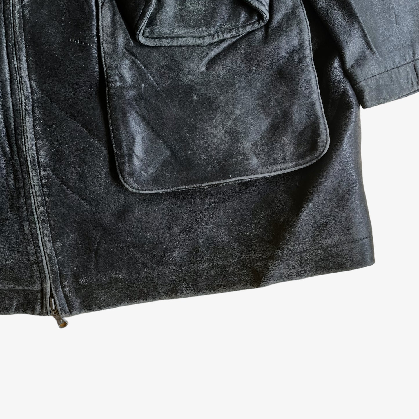 Vintage 90s Timberland Black Leather Coat Pockets - Casspios Dream