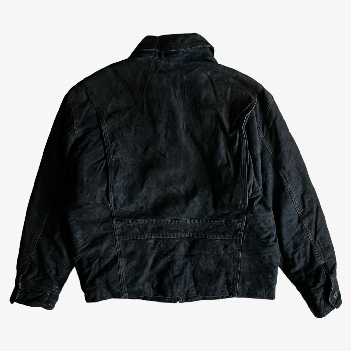 Vintage 90s Timberland Black Leather Jacket Back - Casspios Dream