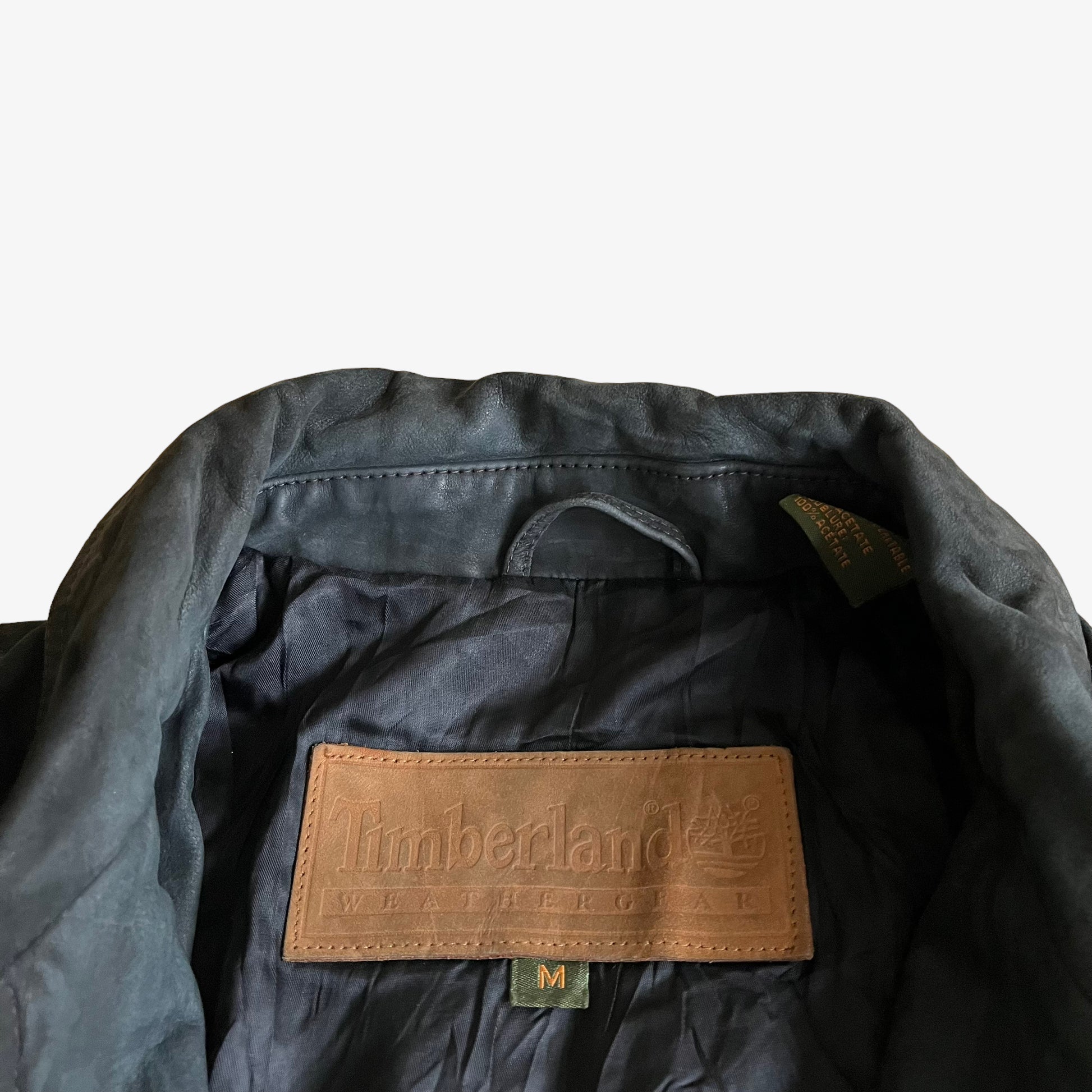 Vintage 90s Timberland Black Leather Jacket Label - Casspios Dream