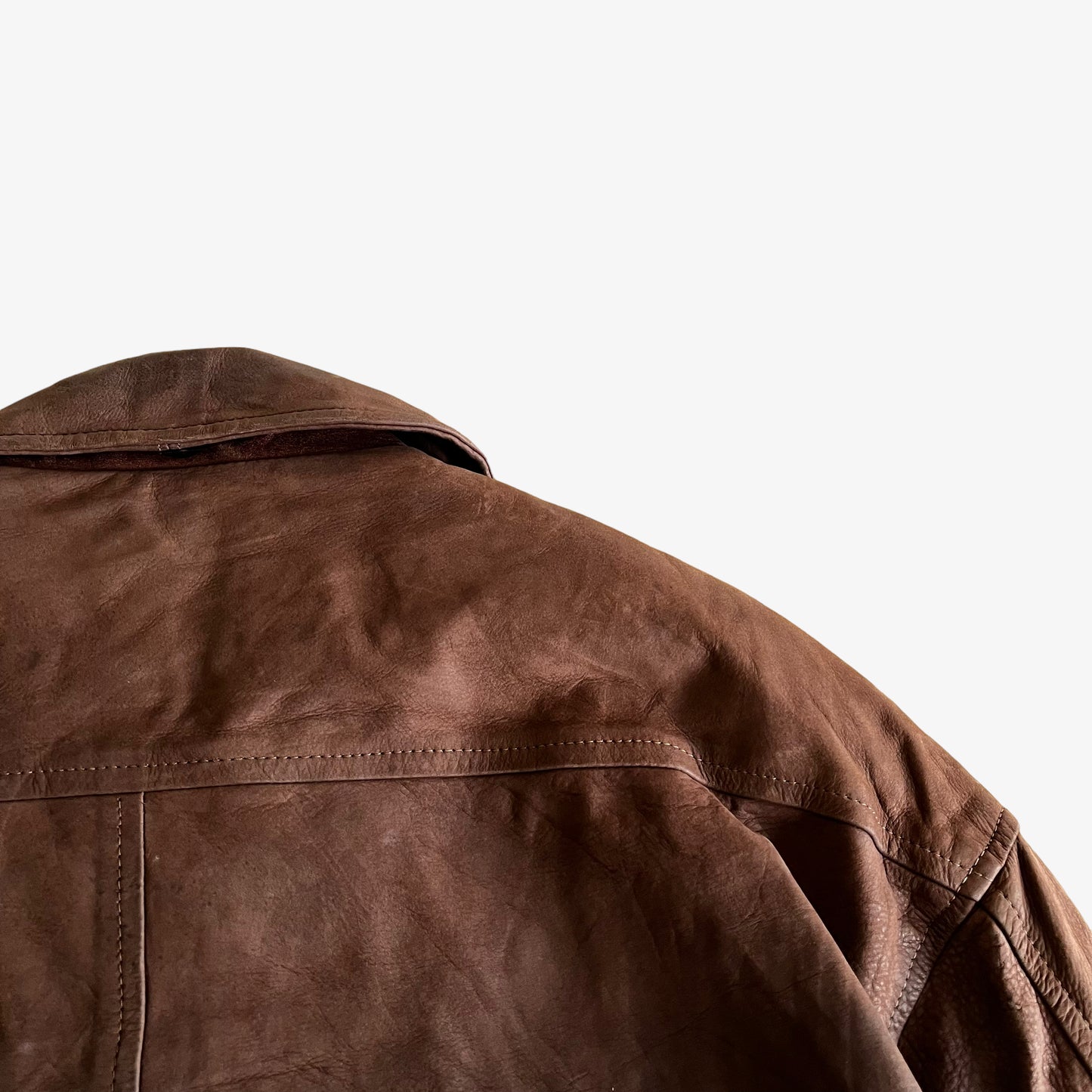 Vintage 90s Timberland Brown Leather Driving Jacket Back Collar - Casspios Dream