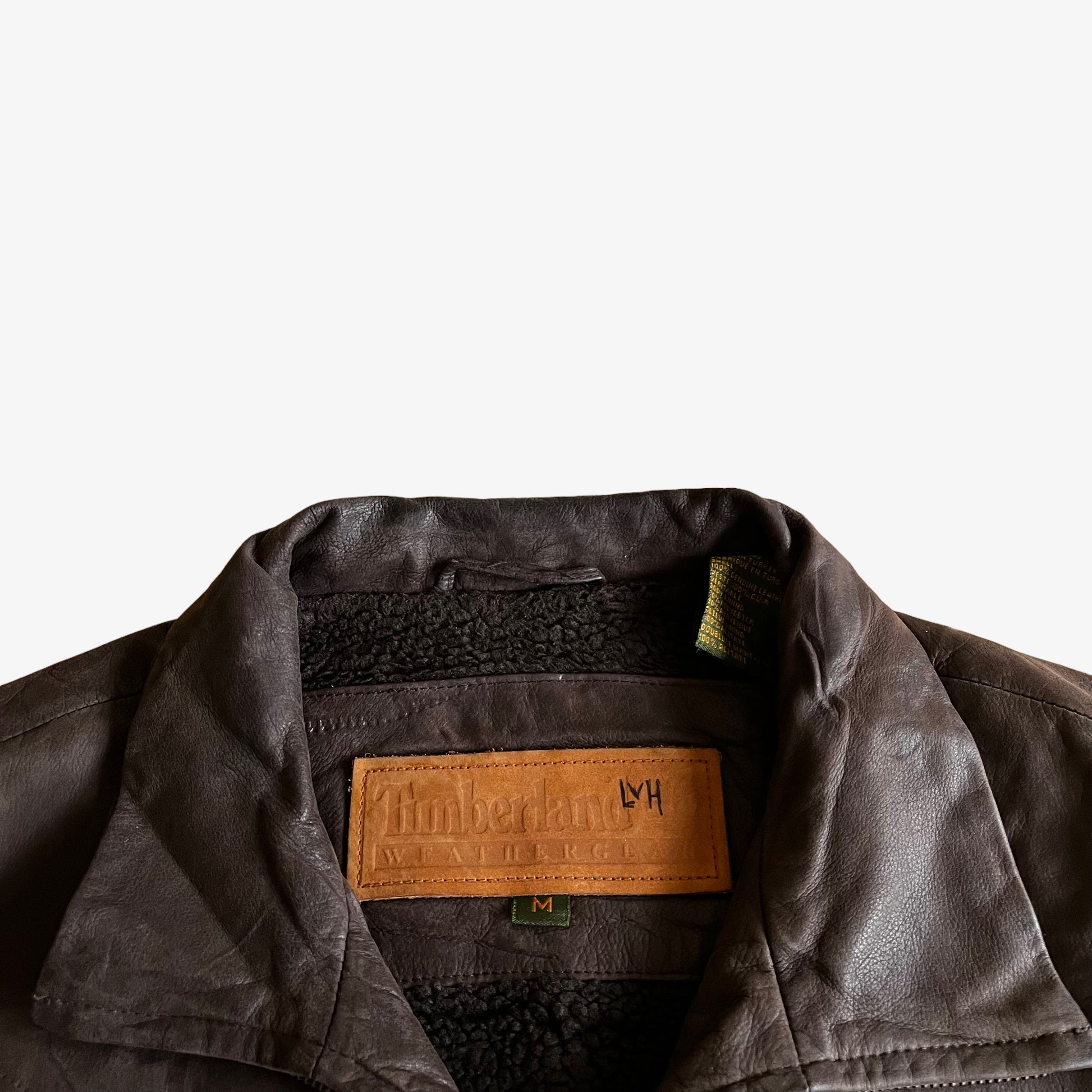 Vintage 90s Timberland Brown Leather Driving Jacket With Faux Fur Lining Label - Casspios Dream