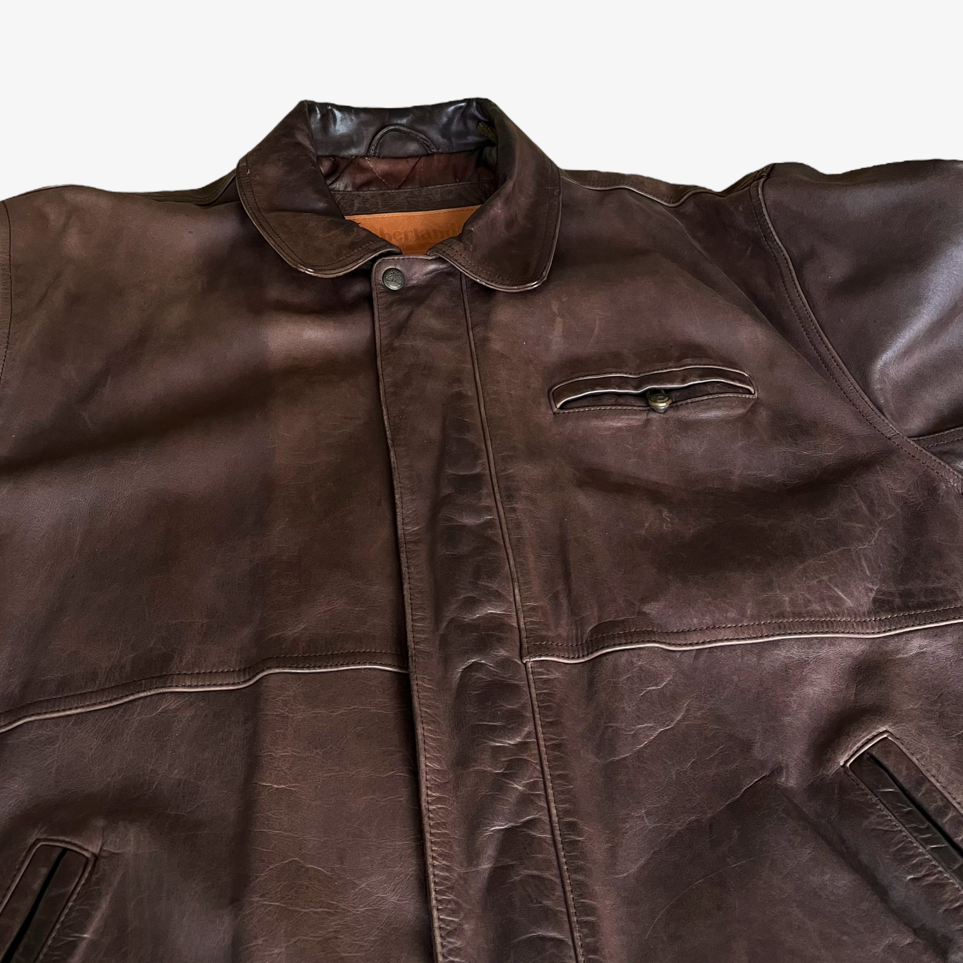 Vintage 90s Timberland Brown Leather Jacket Wear - Casspios Dream