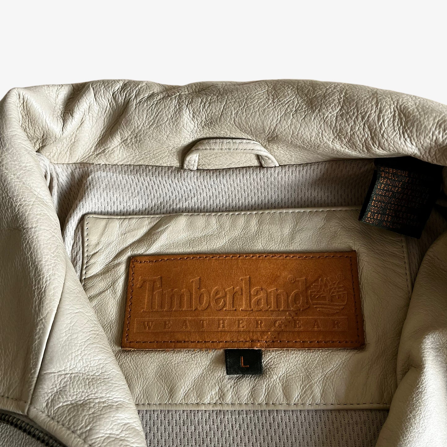 Vintage 90s Timberland Cream Leather Driving Jacket Label - Casspios Dream