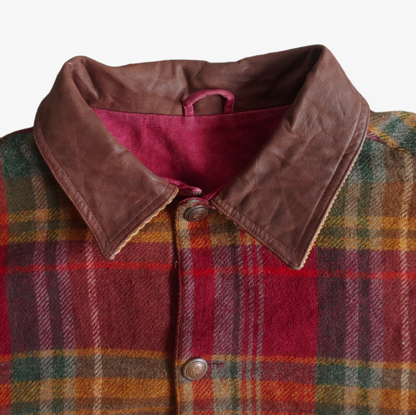 Vintage 90s Timberland Reversible Wool Check Workwear Jacket Leather Collar - Casspios Dream