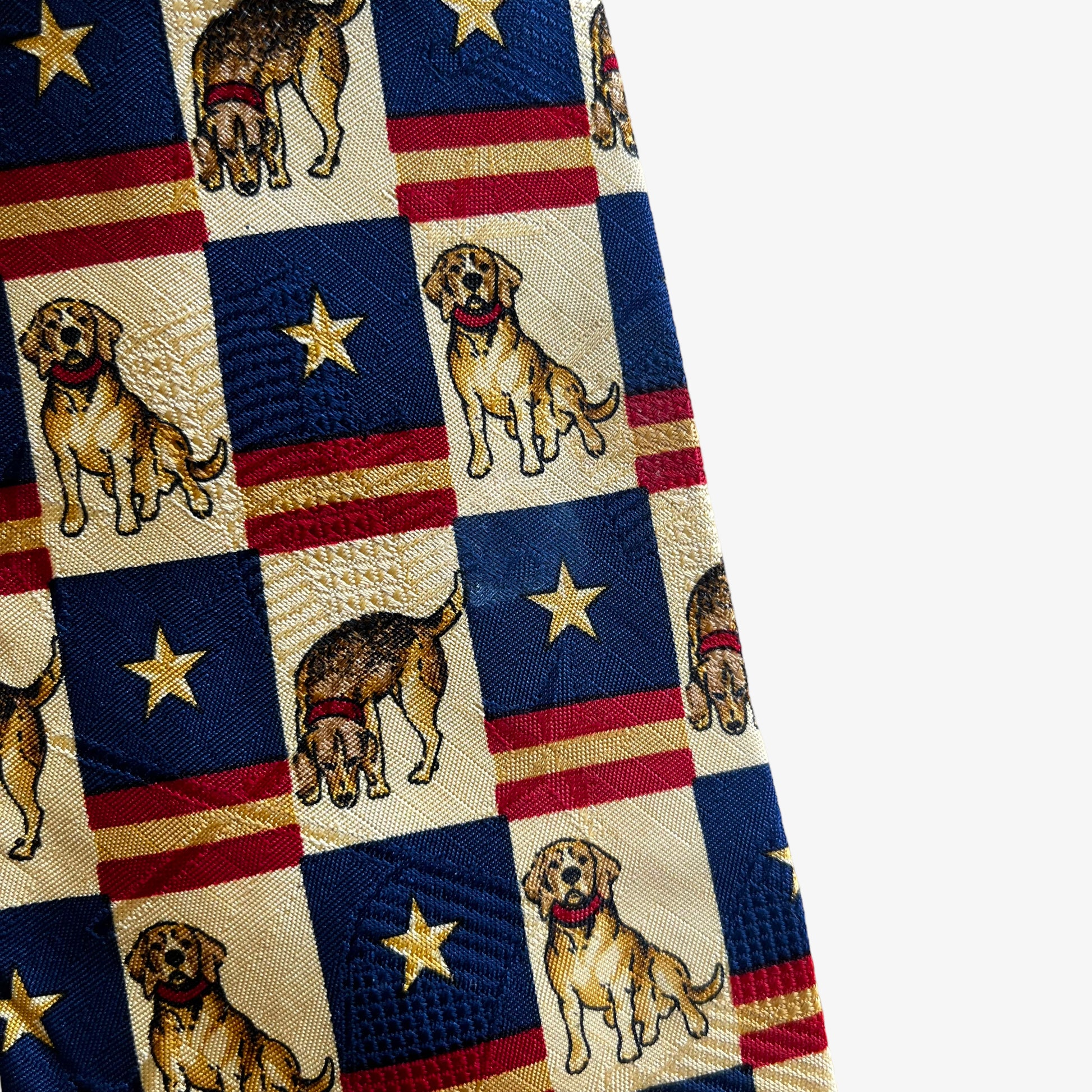 Vintage 90s Tommy Hilfiger American Flag Dog Print Silk Tie Mark - Casspios Dream