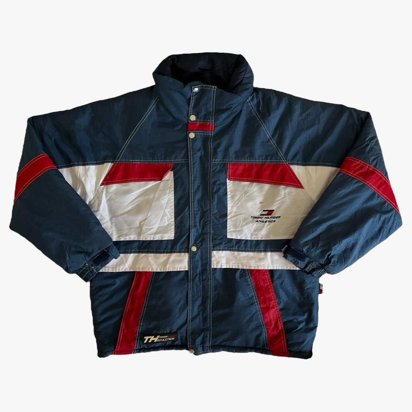 Vintage 90s Tommy Hilfiger Athletics Reversible Spell Out Puffer Jacket - Casspios Dream