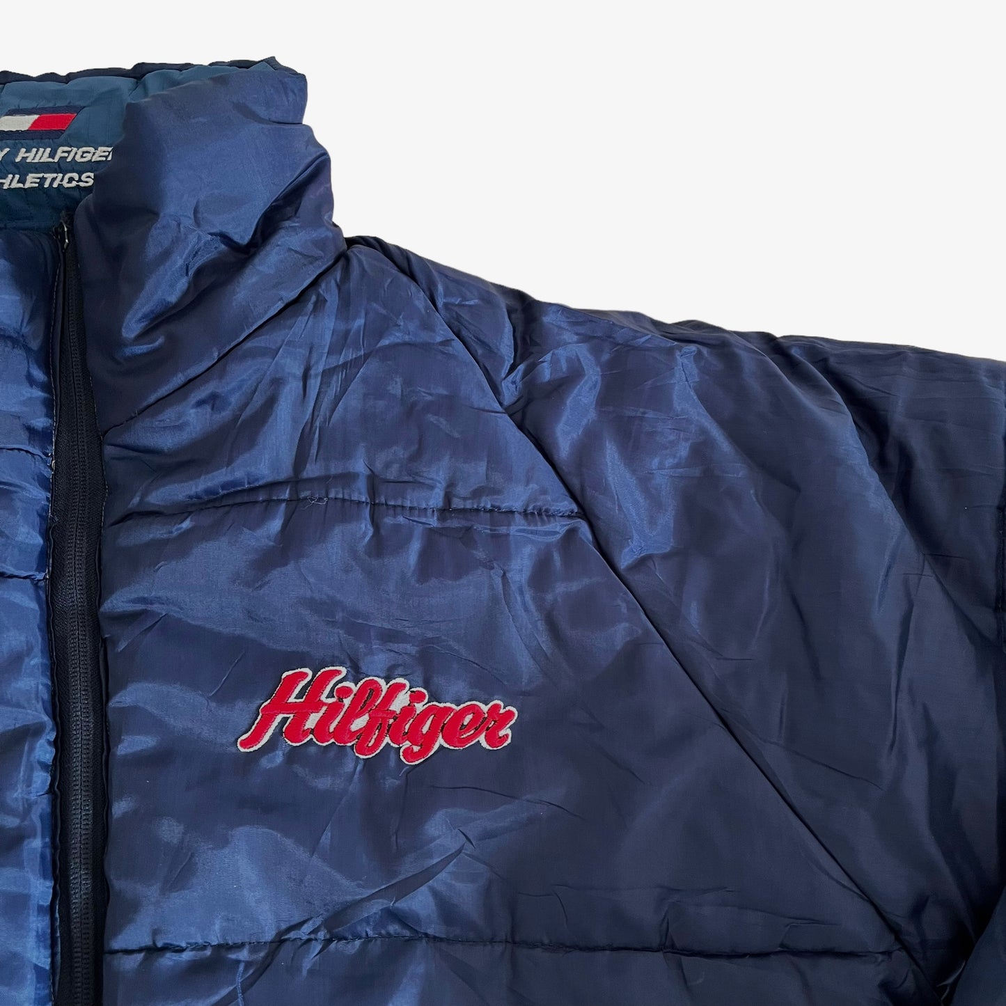 Vintage 90s Tommy Hilfiger Athletics Reversible Spell Out Puffer Jacket Reverse Logo - Casspios Dream