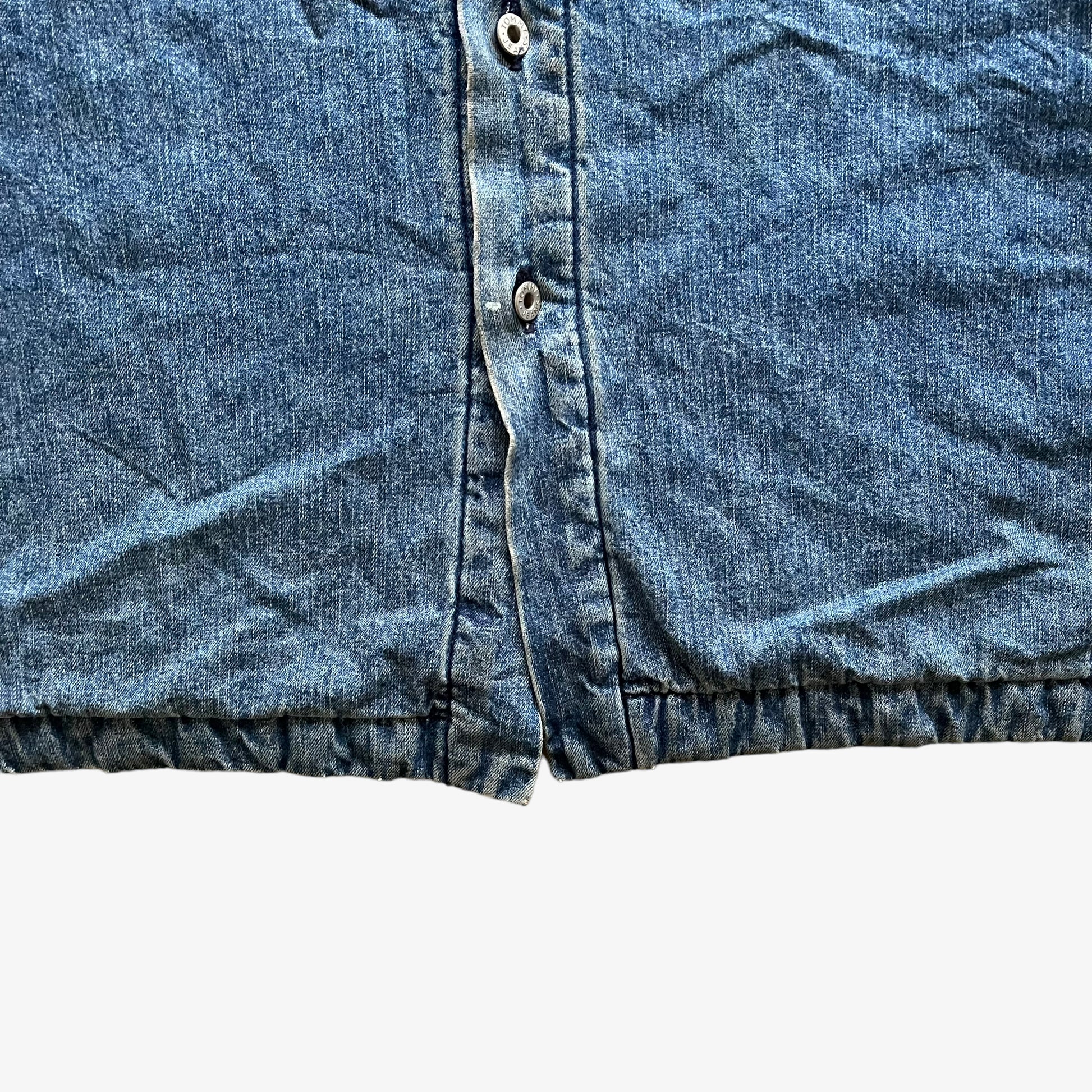 Vintage 90s Tommy Hilfiger Blue Denim Shacket Shirt Jacket Hem - Casspios Dream