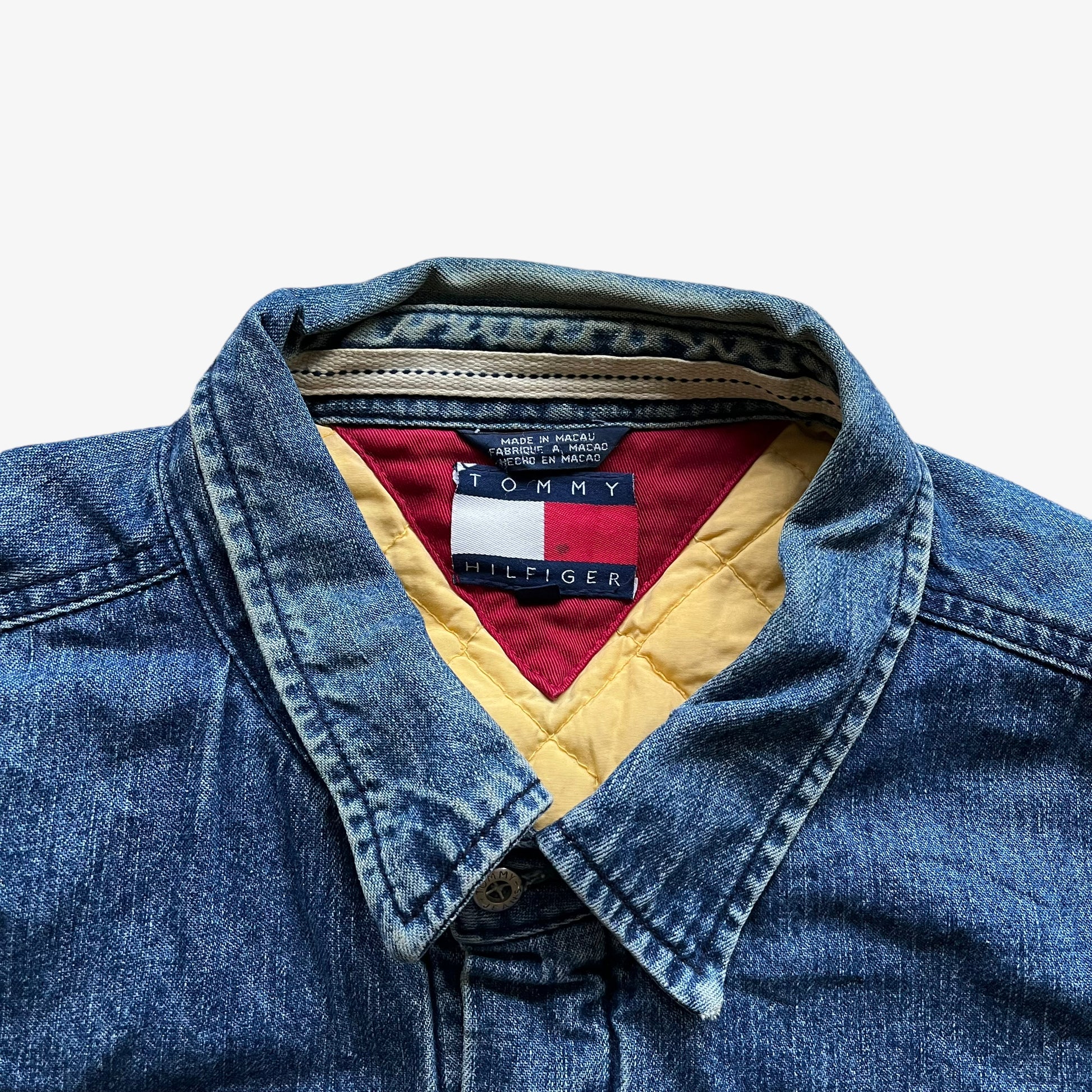 Vintage 90s Tommy Hilfiger Blue Denim Shacket Shirt Jacket Label - Casspios Dream