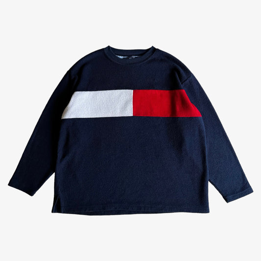 Vintage 90s Tommy Hilfiger Spell Out Flag Logo Fleece Sweatshirt - Casspios Dream