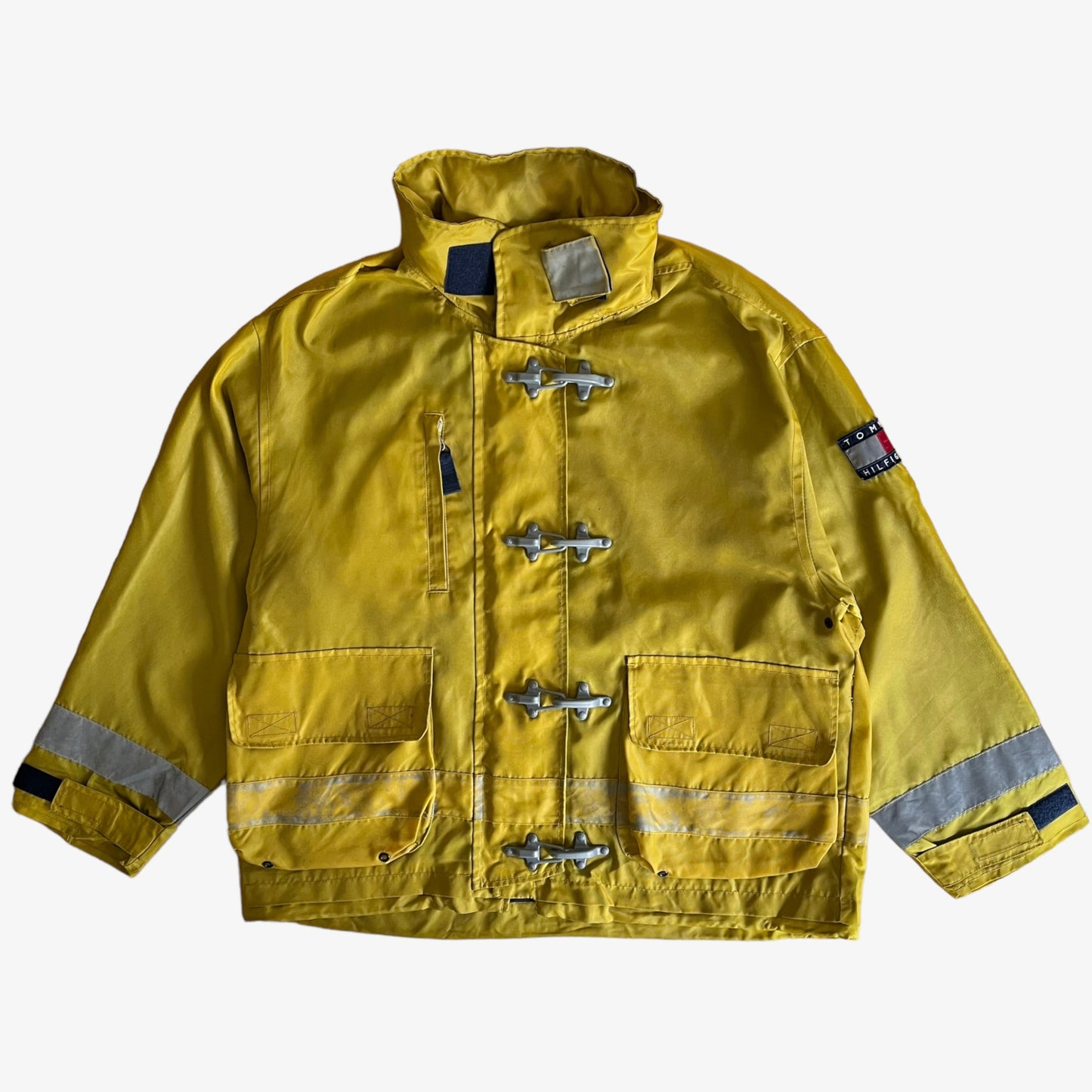 Vintage 90s Tommy Hilfiger Yellow Sailing Gear Jacket With Hook Fasteners - Casspios Dream