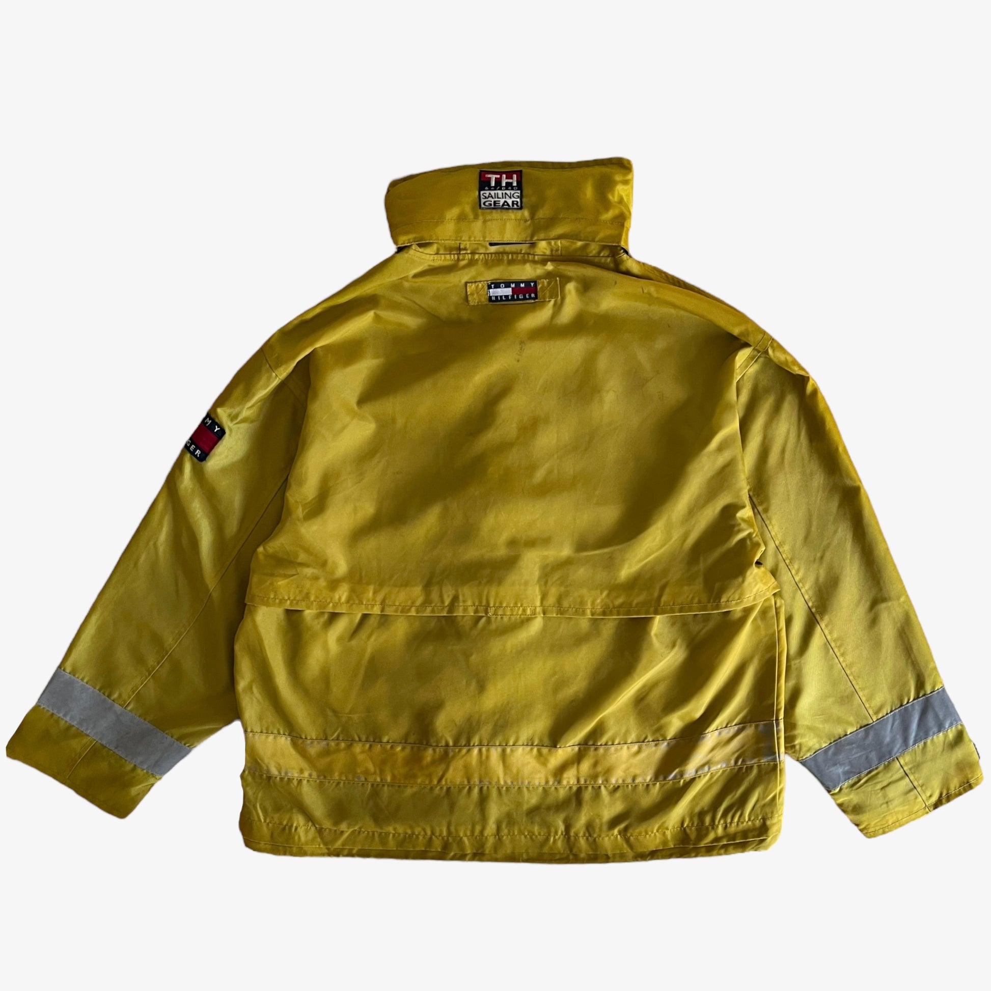 Vintage 90s Tommy Hilfiger Yellow Sailing Gear Jacket With Hook Fasteners Back - Casspios Dream
