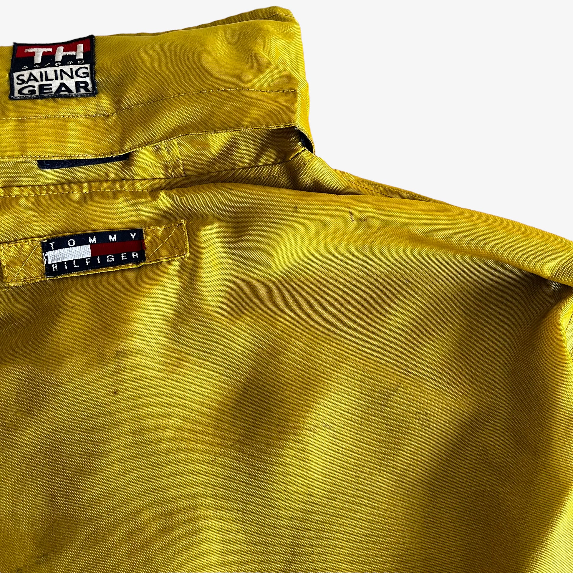 Vintage 90s Tommy Hilfiger Yellow Sailing Gear Jacket With Hook Fasteners Collar Wear - Casspios Dream
