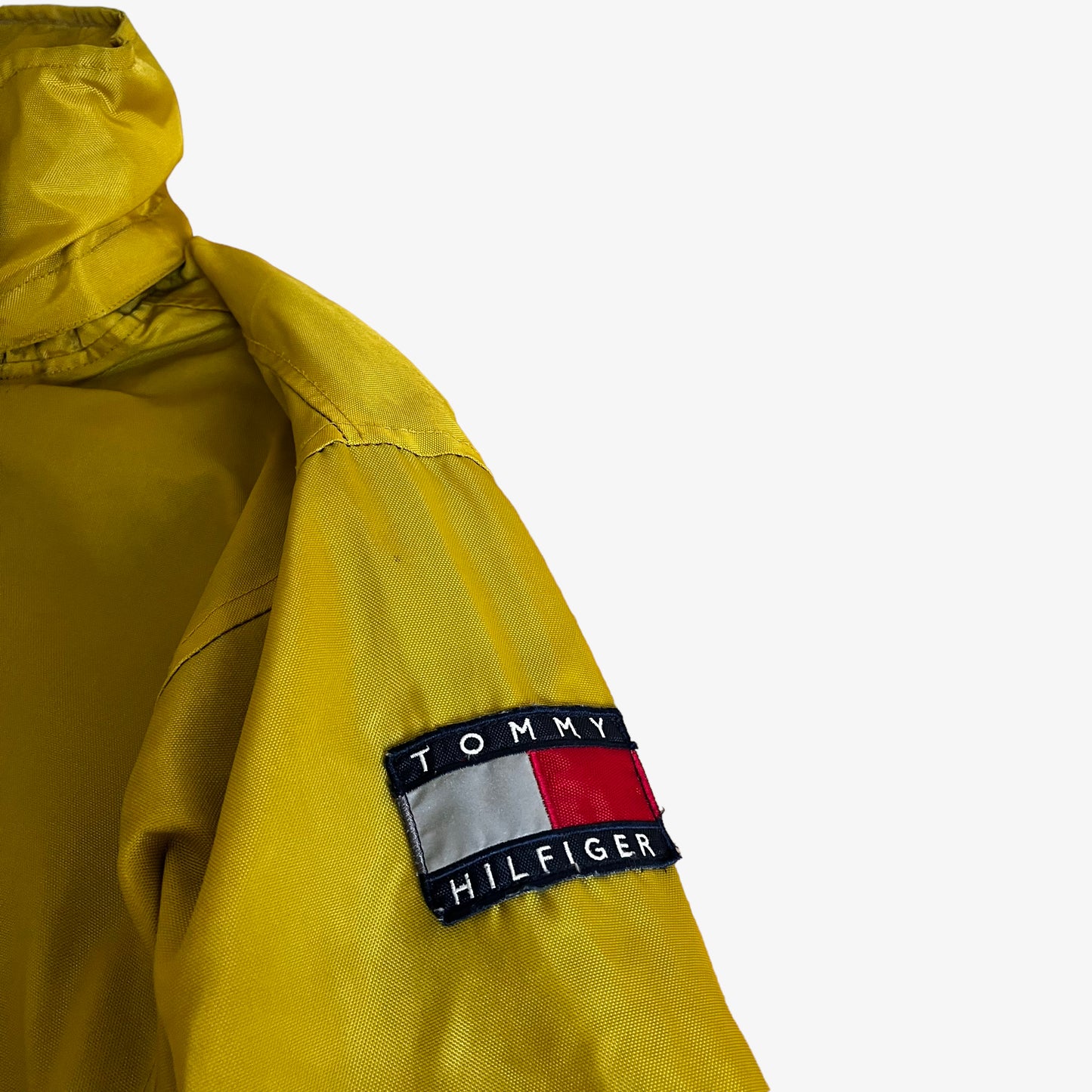 Vintage 90s Tommy Hilfiger Yellow Sailing Gear Jacket With Hook Fasteners Badge - Casspios Dream