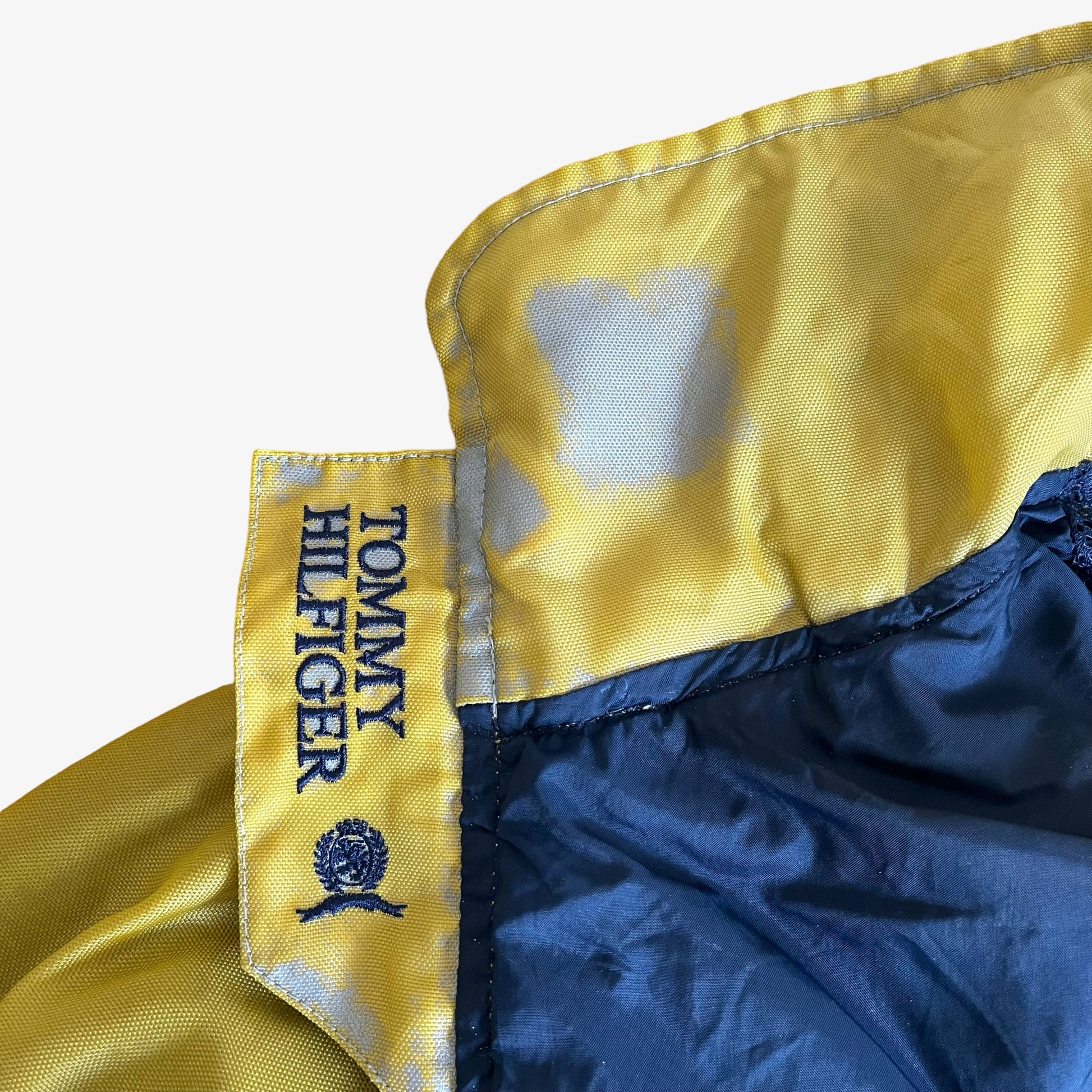 Vintage 90s Tommy Hilfiger Yellow Sailing Gear Jacket With Hook Fasteners Collar Wear - Casspios Dream