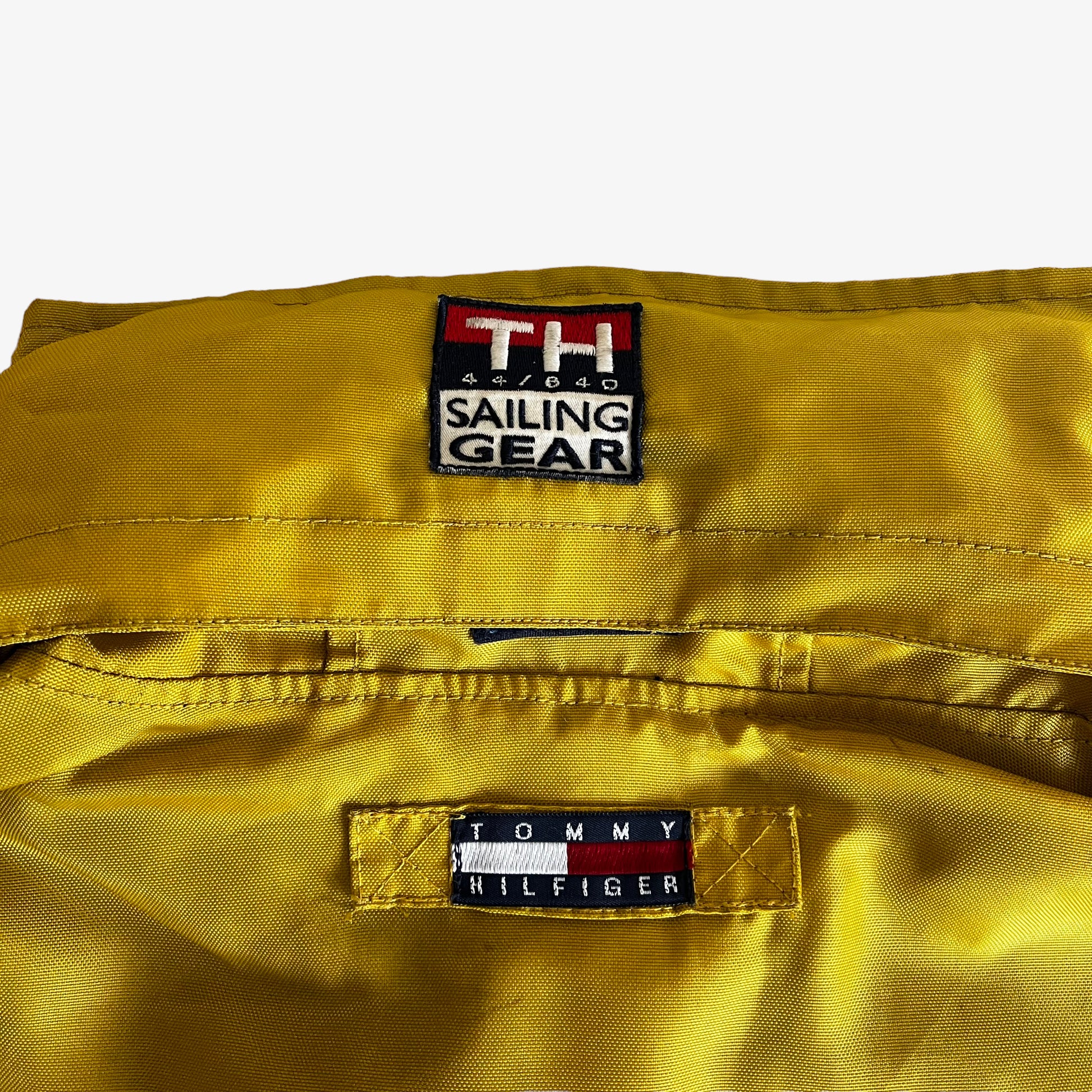 Vintage 90s Tommy Hilfiger Yellow Sailing Gear Jacket With Hook Fasteners Hooded - Casspios Dream