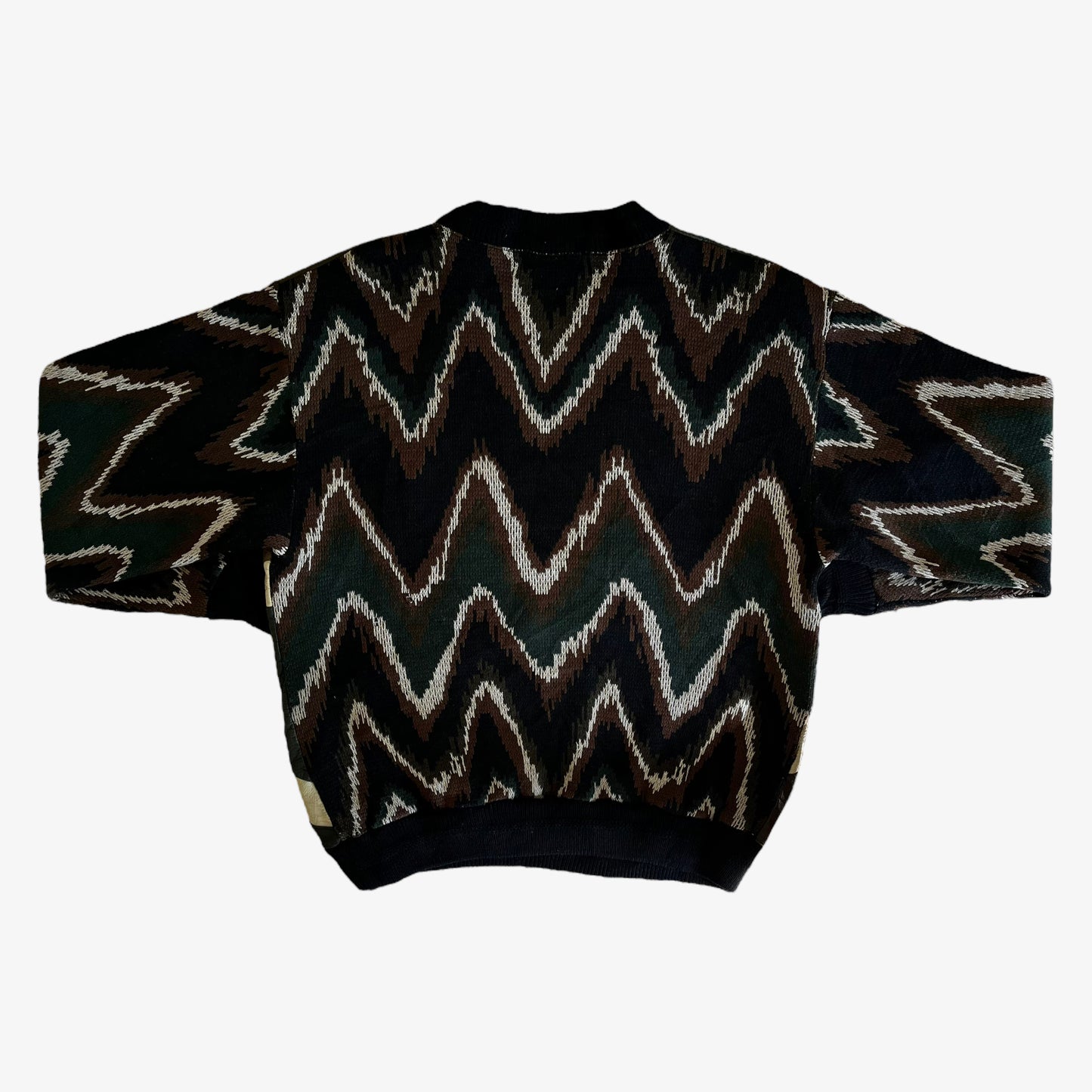Vintage 90s Trutus Biancarra By Monobaik Leather Patch Knitted Jumper Back - Casspios Dream