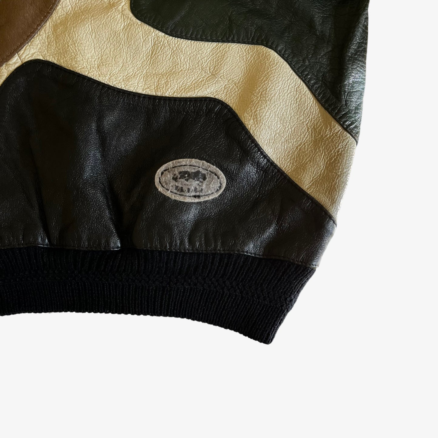 Vintage 90s Trutus Biancarra By Monobaik Leather Patch Knitted Jumper Logo - Casspios Dream
