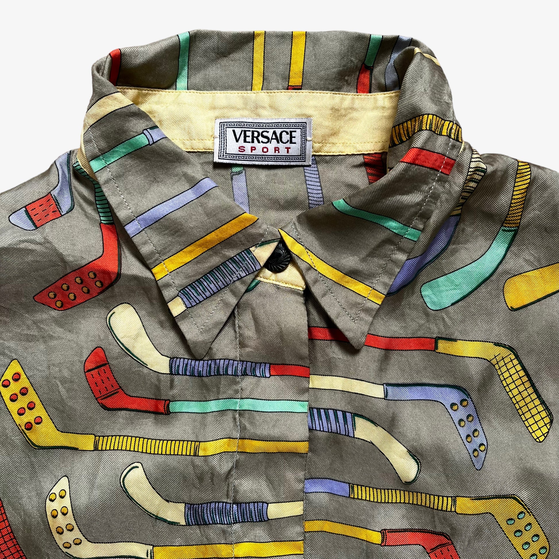 Vintage 90s Versace Sport Golf Print Long Sleeve Silk Shirt Label - Casspios Dream