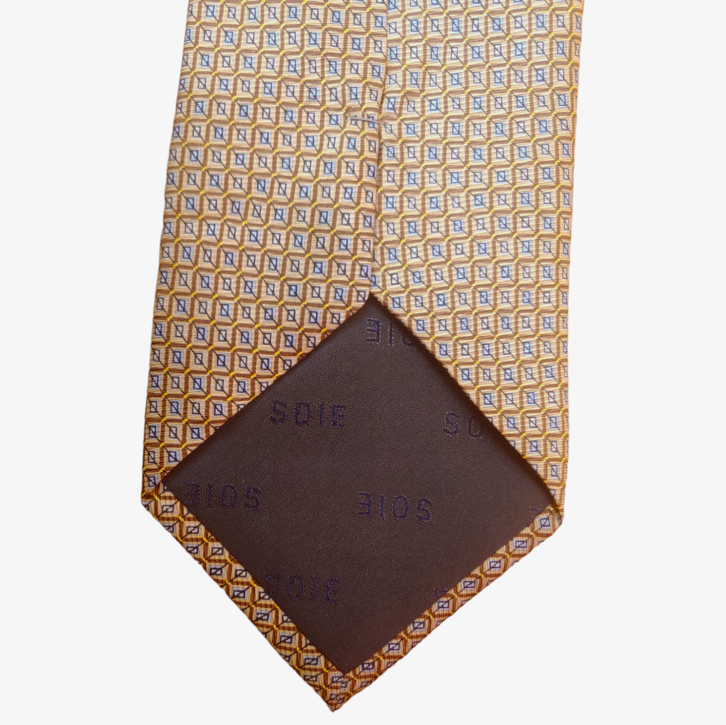 Vintage 90s Victor Laurent Abstract Geometric Gold Silk Tie Logo - Casspios Dream
