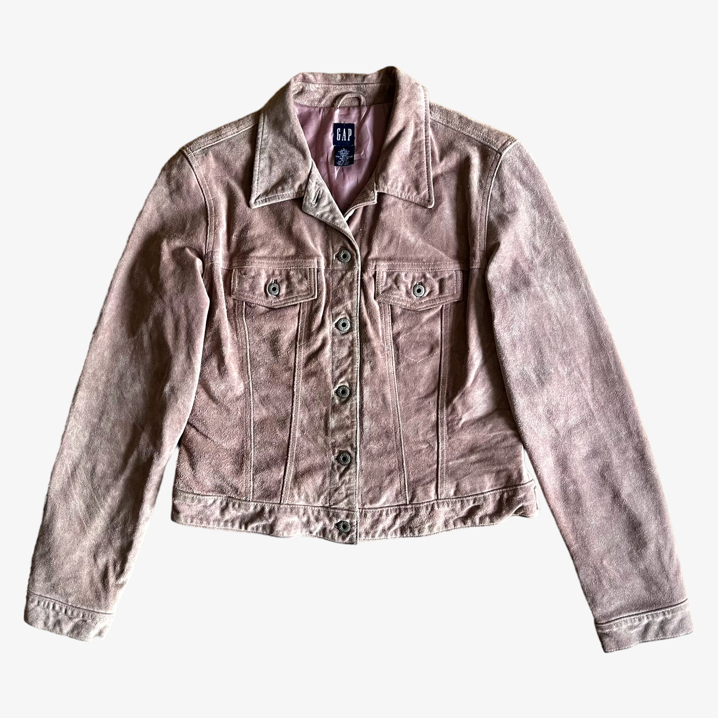 Vintage 90s Women's GAP Pink Leather Trucker Jacket - Casspios Dream