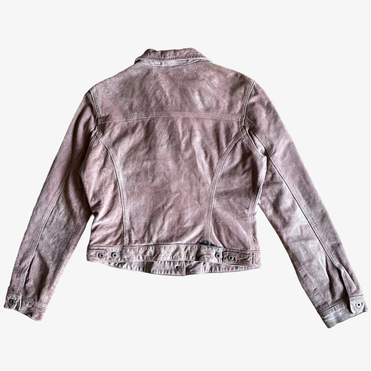 Vintage 90s Women's GAP Pink Leather Trucker Jacket Back - Casspios Dream